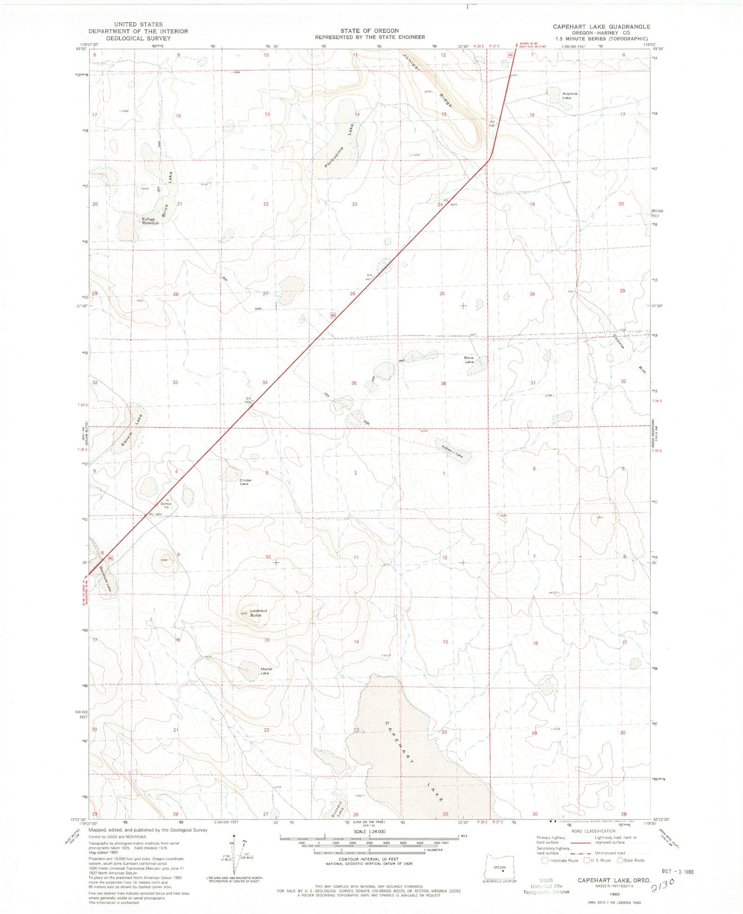 Classic USGS Capehart Lake Oregon 7.5'x7.5' Topo Map Image