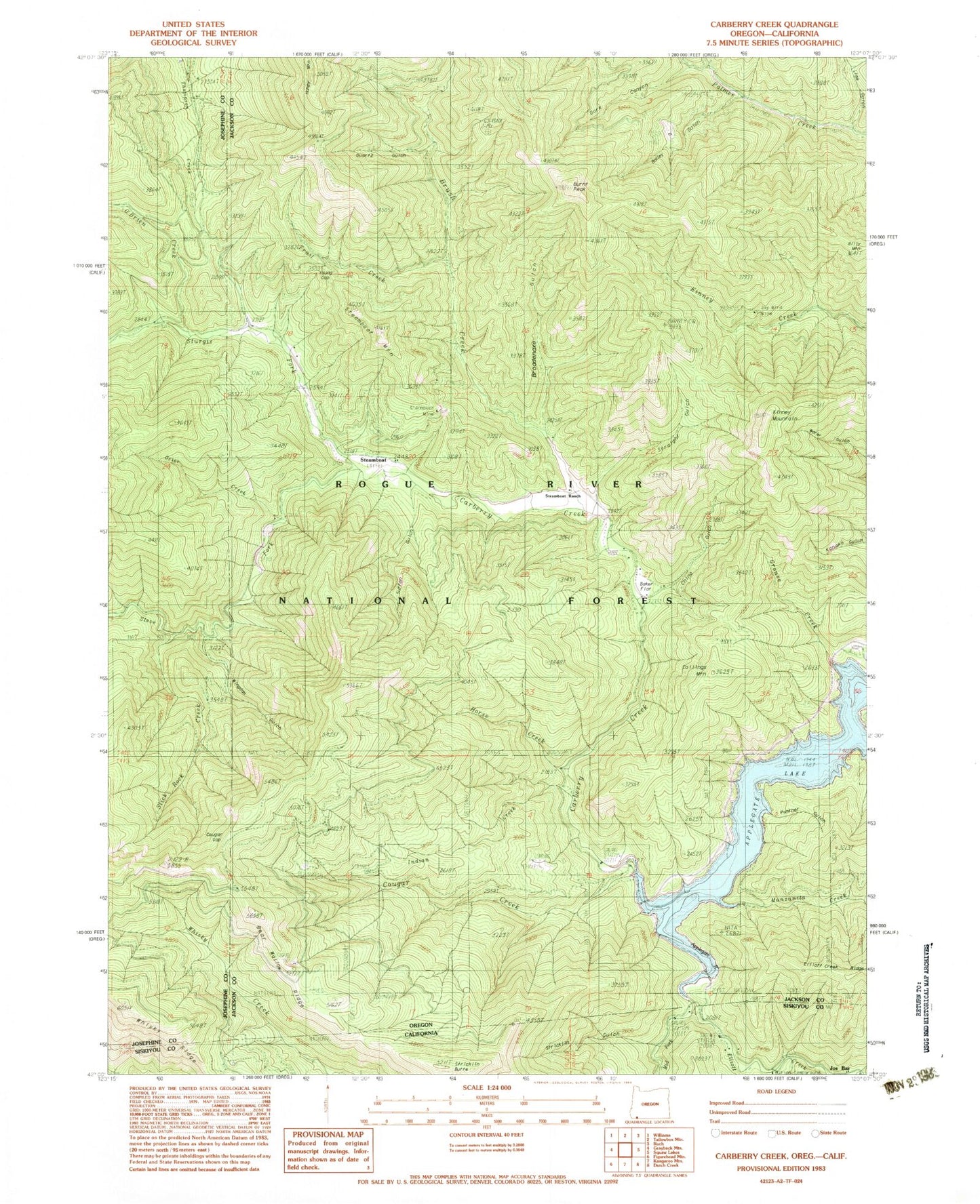 Classic USGS Carberry Creek Oregon 7.5'x7.5' Topo Map Image