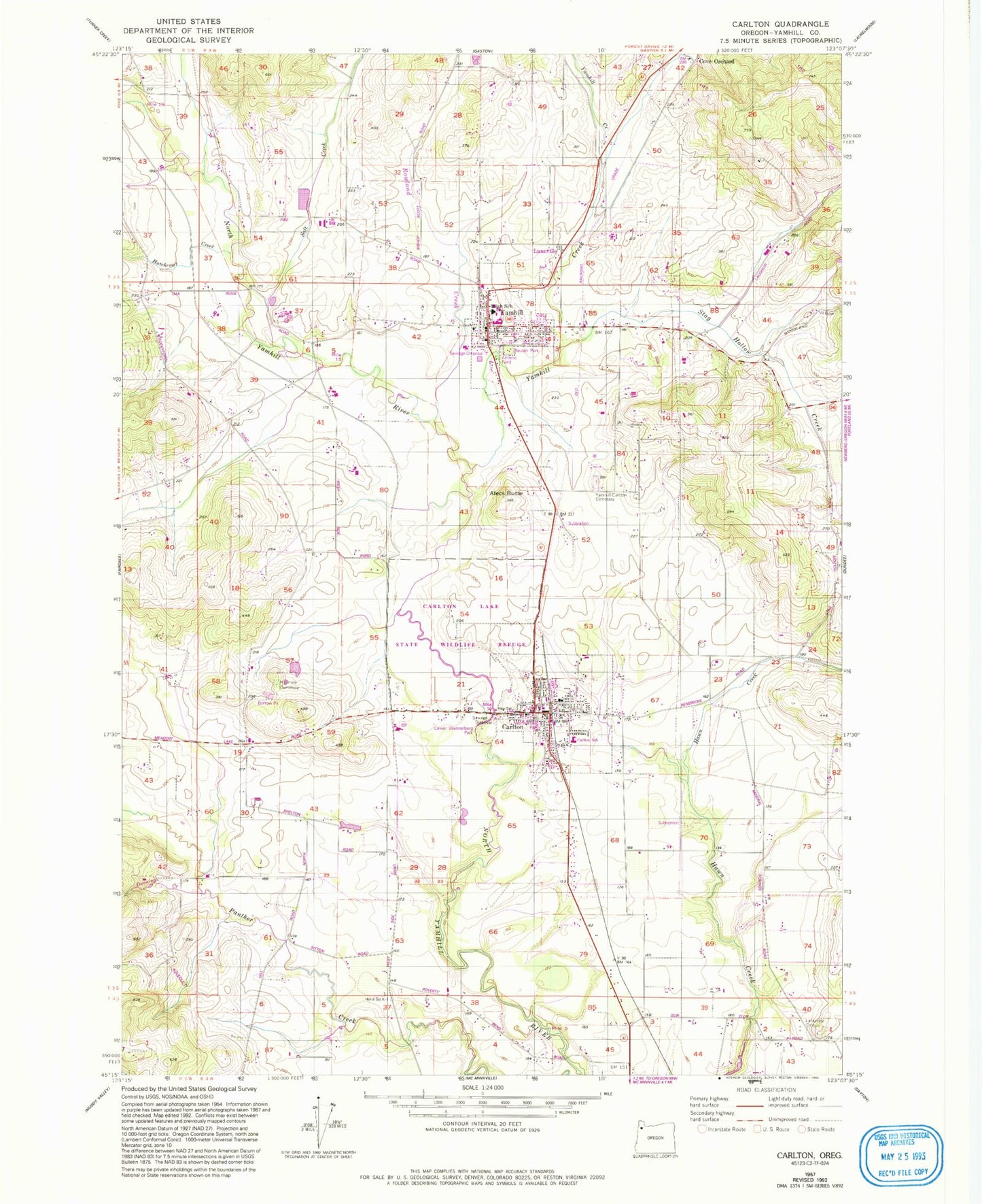 Classic USGS Carlton Oregon 7.5'x7.5' Topo Map Image