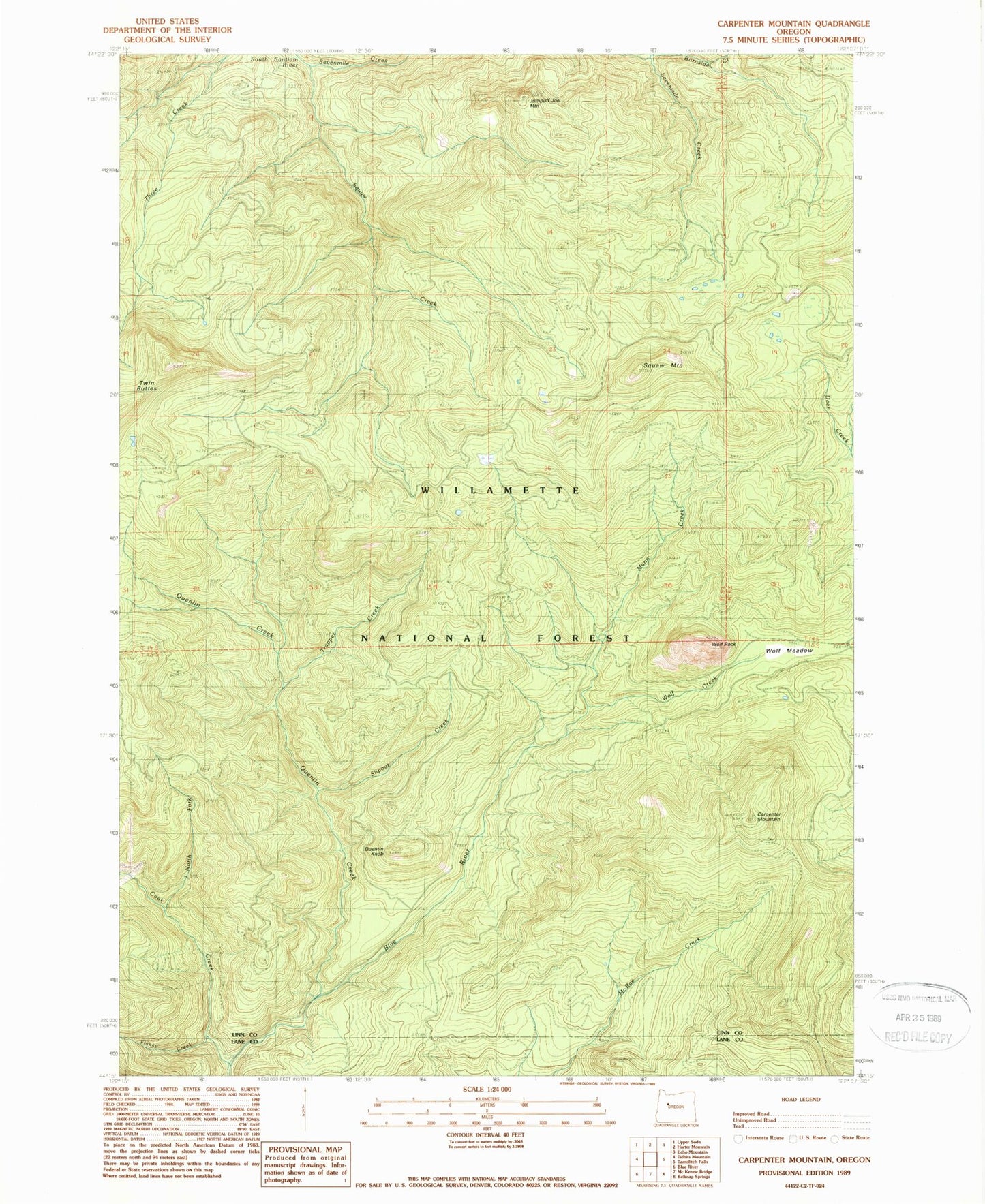 Classic USGS Carpenter Mountain Oregon 7.5'x7.5' Topo Map Image