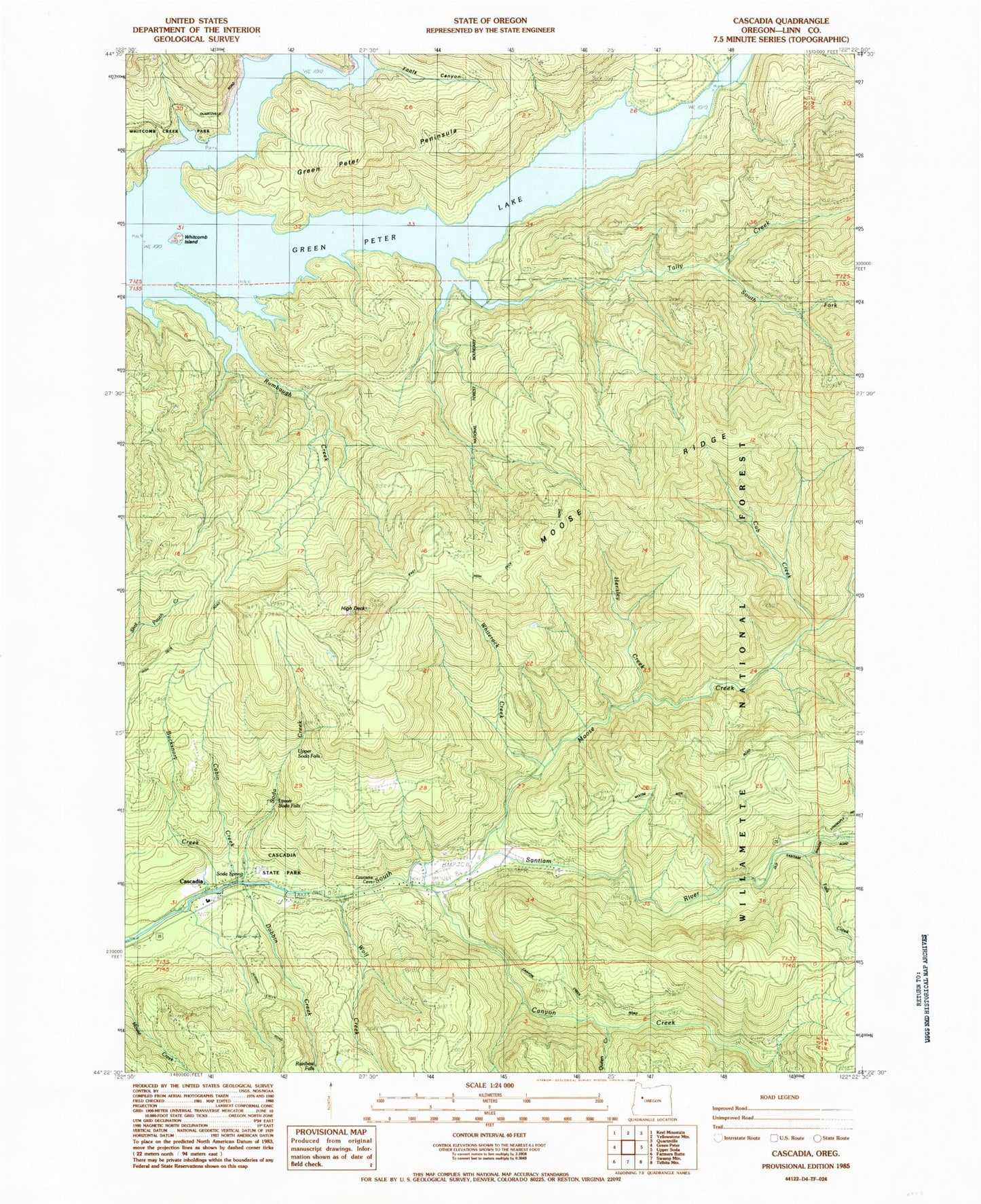 Classic USGS Cascadia Oregon 7.5'x7.5' Topo Map Image