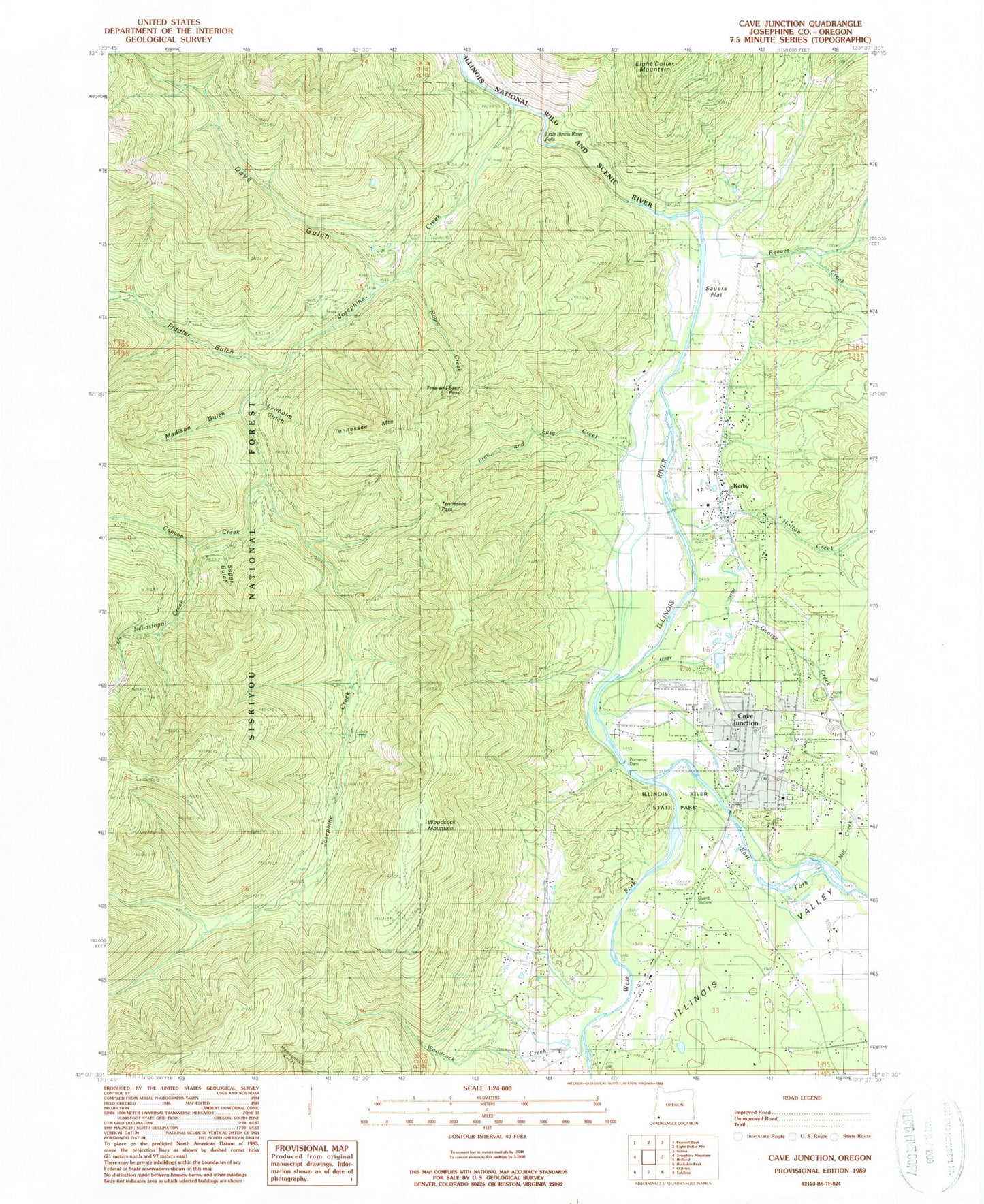 Classic USGS Cave Junction Oregon 7.5'x7.5' Topo Map Image