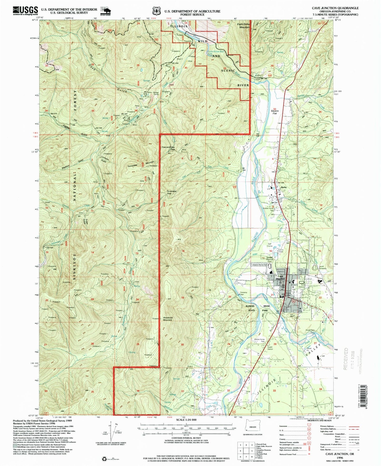 Classic USGS Cave Junction Oregon 7.5'x7.5' Topo Map Image