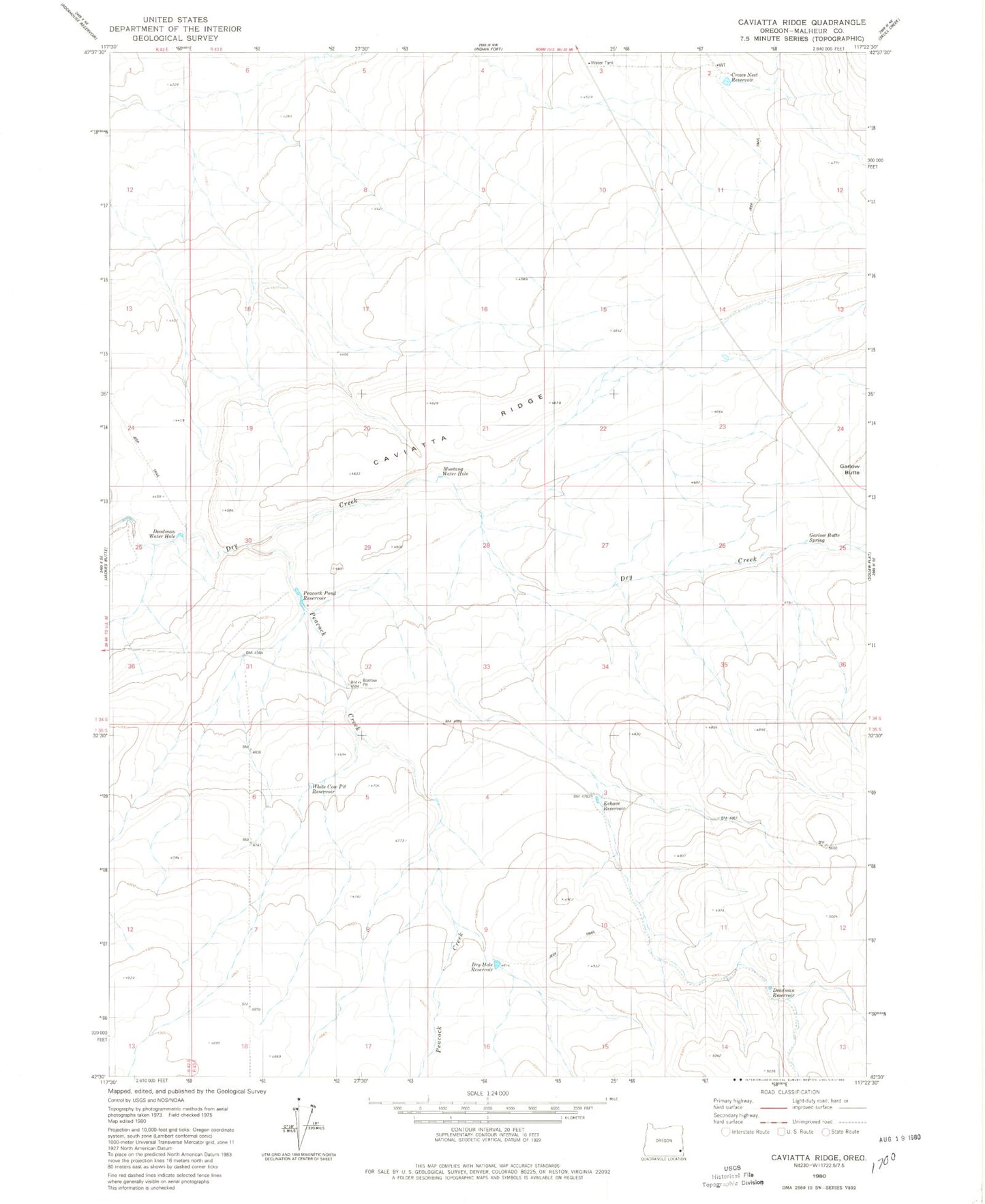 Classic USGS Caviatta Ridge Oregon 7.5'x7.5' Topo Map Image