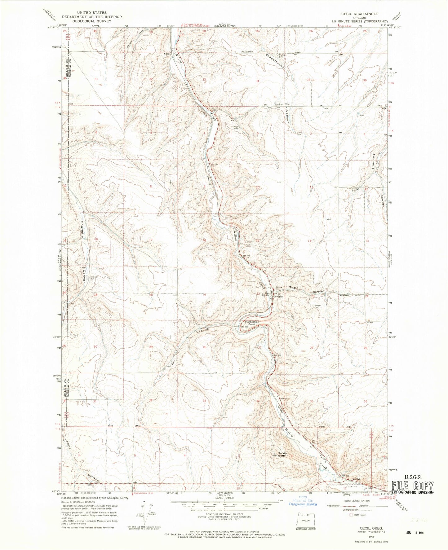 Classic USGS Cecil Oregon 7.5'x7.5' Topo Map Image