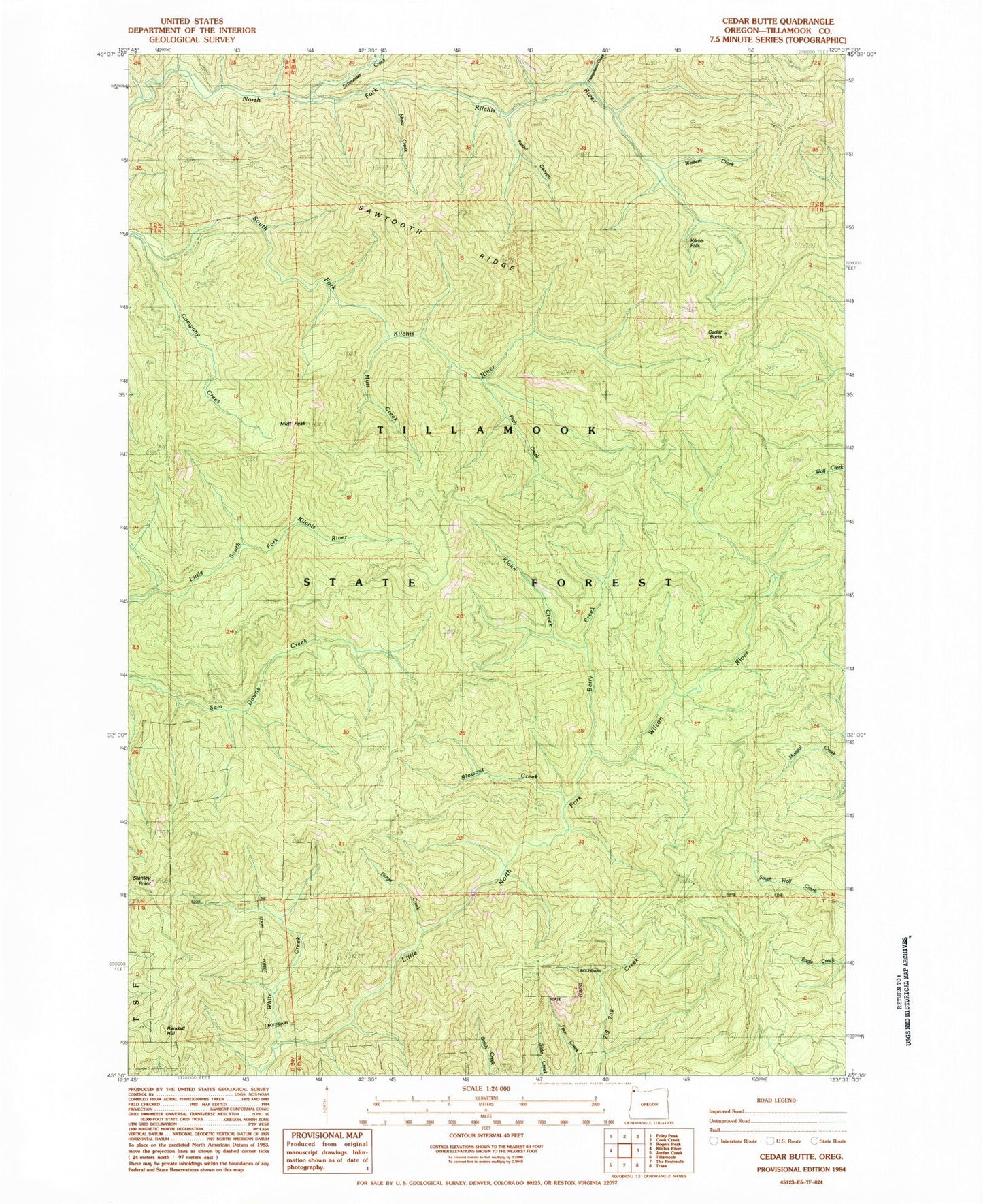 Classic USGS Cedar Butte Oregon 7.5'x7.5' Topo Map Image