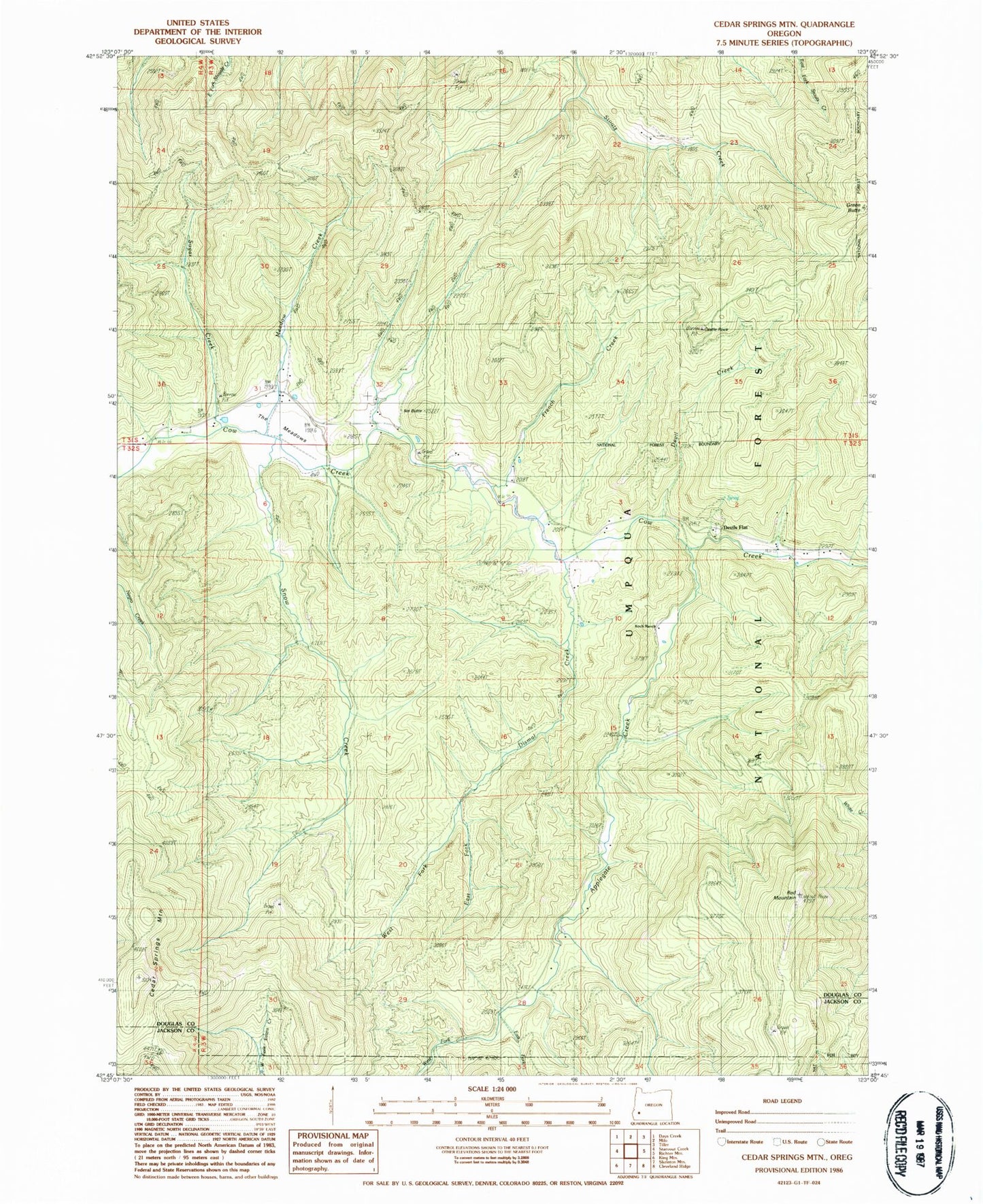 Classic USGS Cedar Springs Mountain Oregon 7.5'x7.5' Topo Map Image