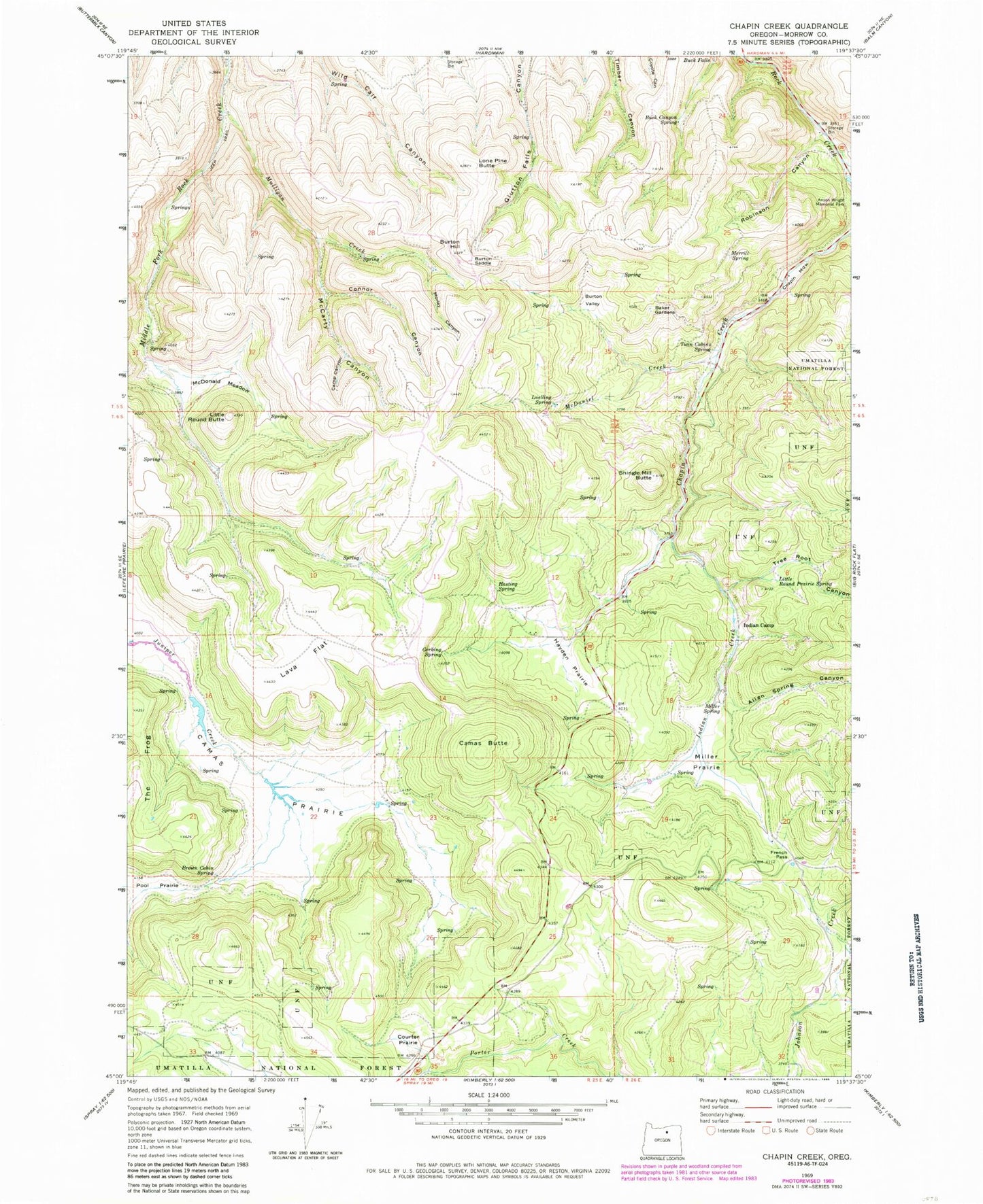 Classic USGS Chapin Creek Oregon 7.5'x7.5' Topo Map Image