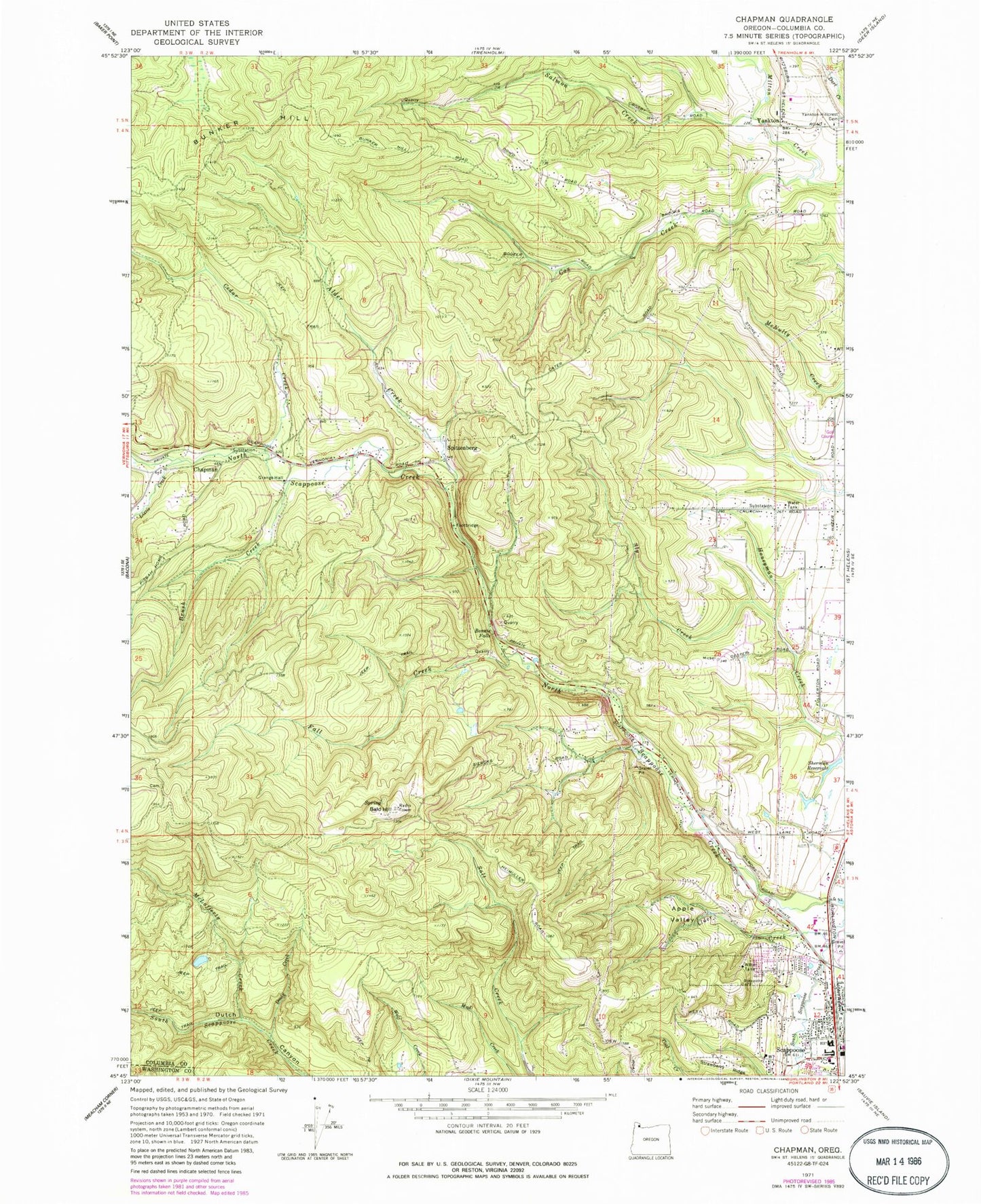 Classic USGS Chapman Oregon 7.5'x7.5' Topo Map Image