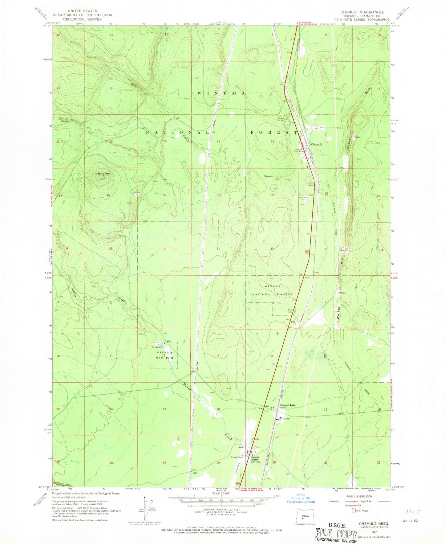 Classic USGS Chemult Oregon 7.5'x7.5' Topo Map Image