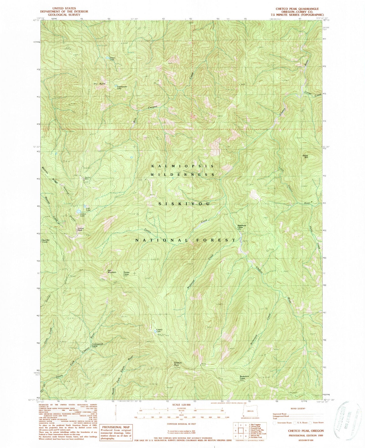 Classic USGS Chetco Peak Oregon 7.5'x7.5' Topo Map Image