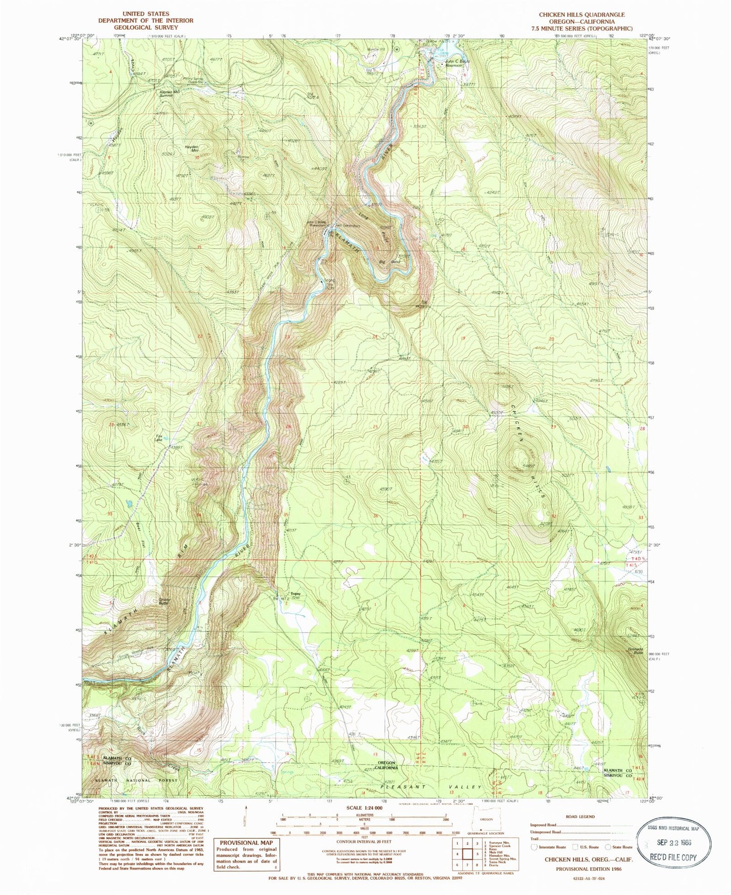 Classic USGS Chicken Hills Oregon 7.5'x7.5' Topo Map Image