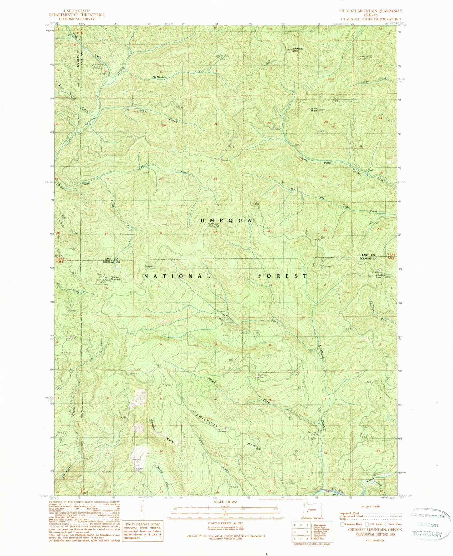 Classic USGS Chilcoot Mountain Oregon 7.5'x7.5' Topo Map Image