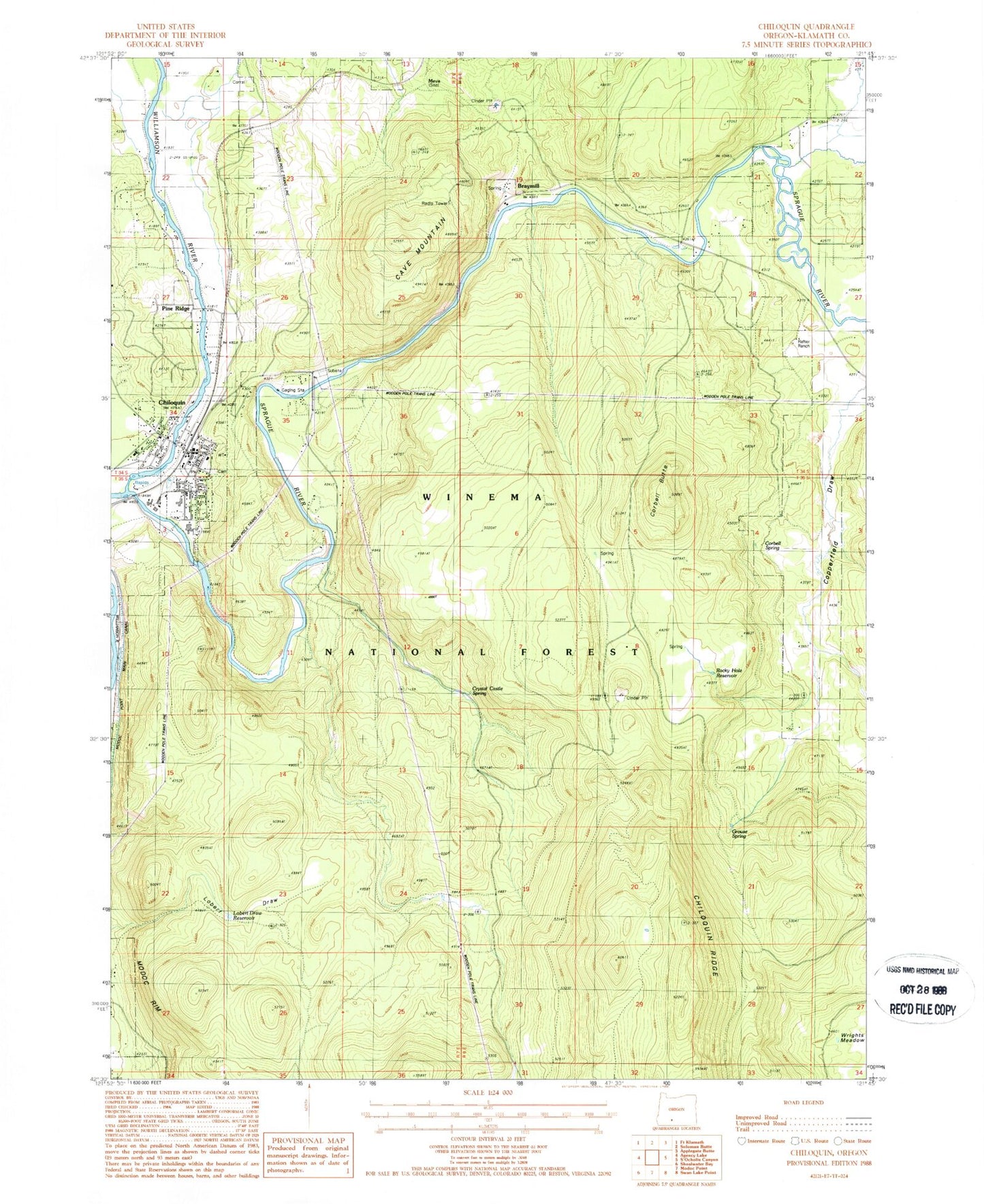 Classic USGS Chiloquin Oregon 7.5'x7.5' Topo Map Image