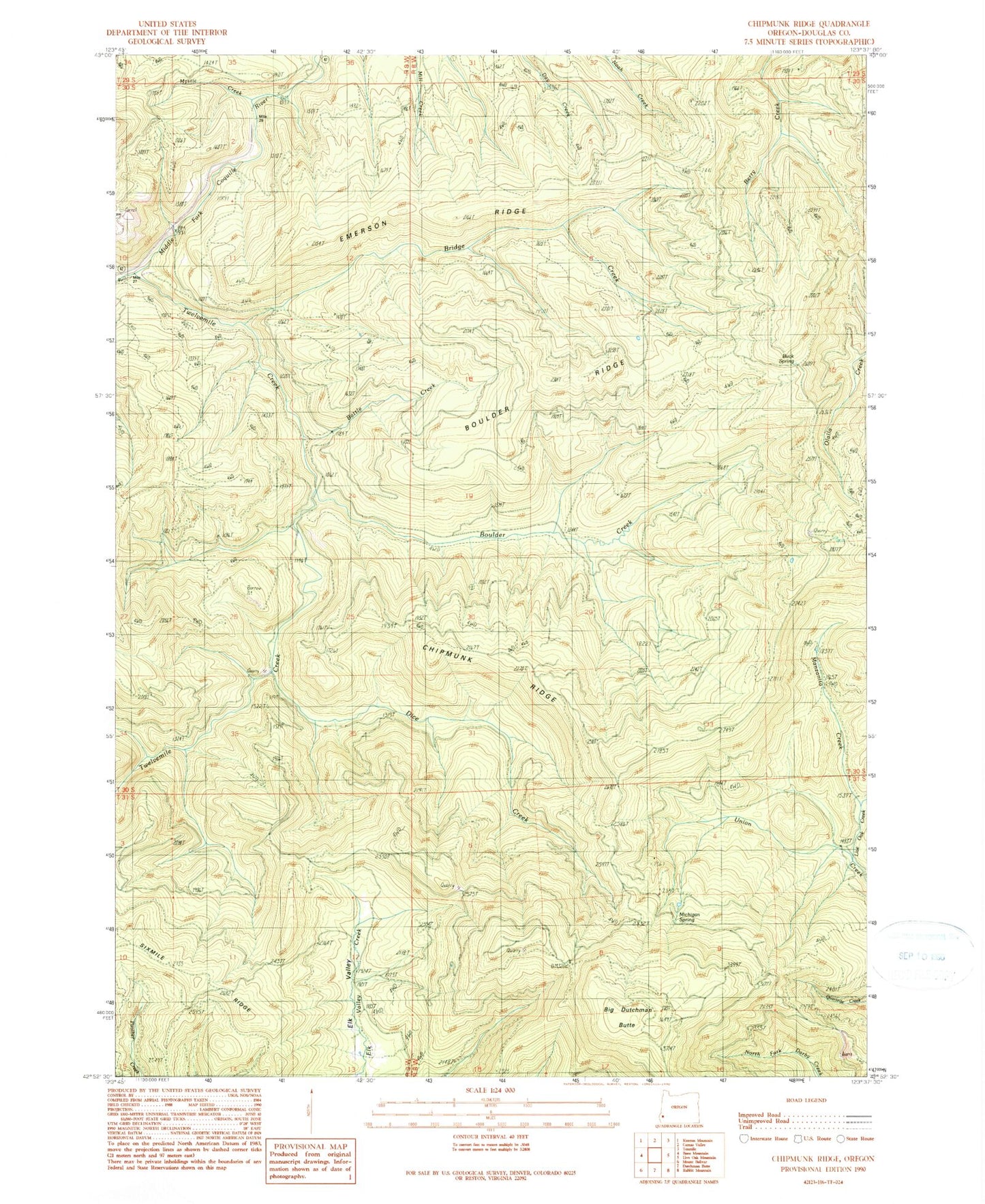 Classic USGS Chipmunk Ridge Oregon 7.5'x7.5' Topo Map Image
