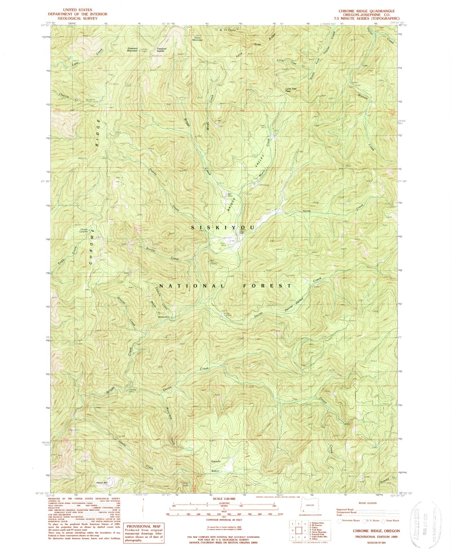 Classic USGS Chrome Ridge Oregon 7.5'x7.5' Topo Map Image