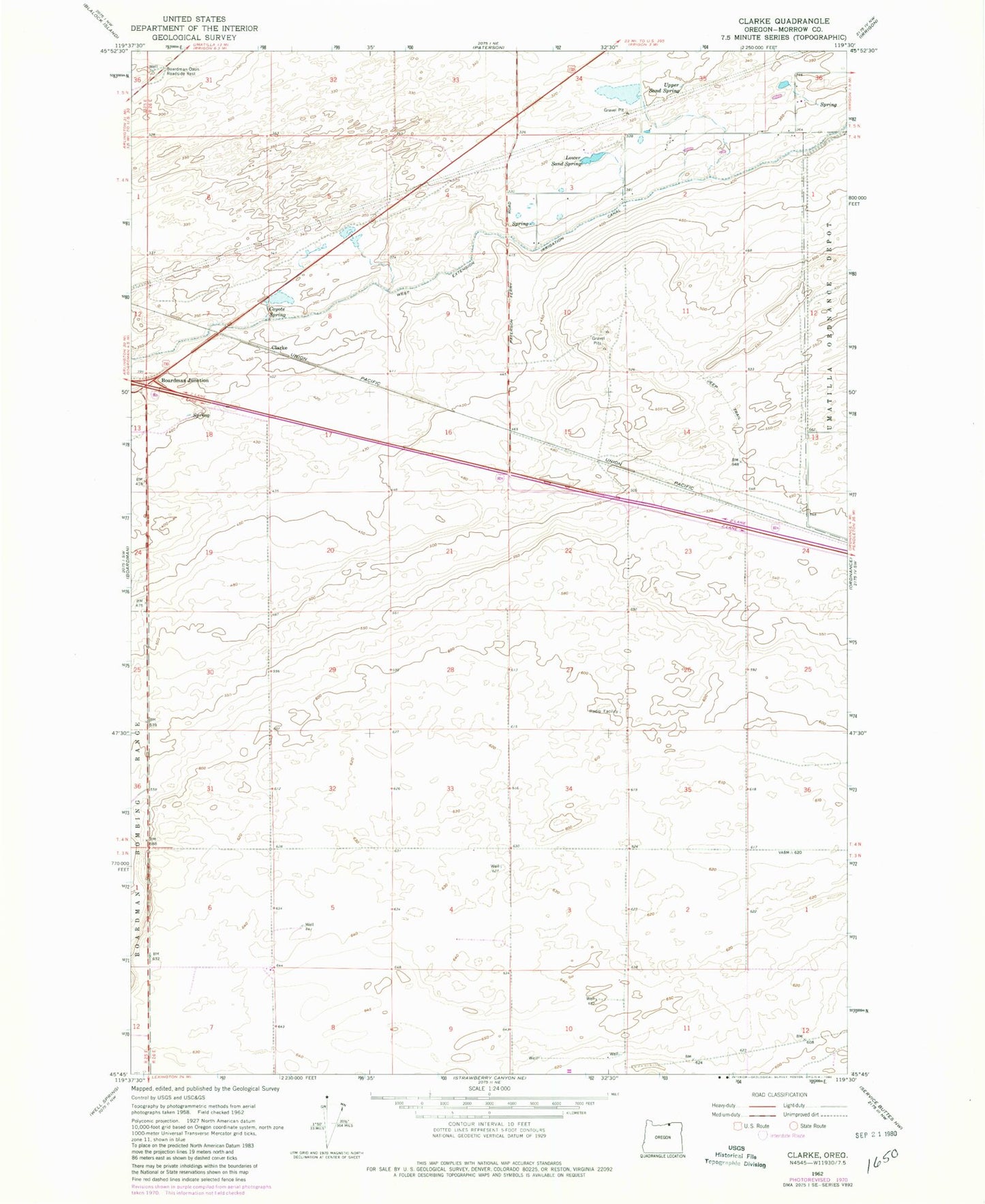 Classic USGS Clarke Oregon 7.5'x7.5' Topo Map Image