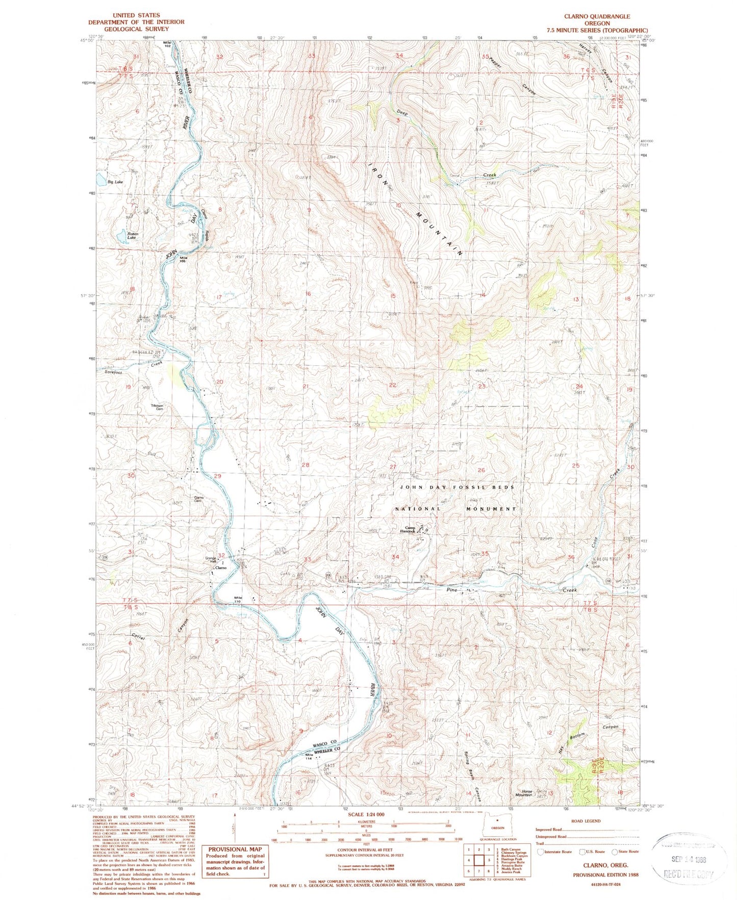 Classic USGS Clarno Oregon 7.5'x7.5' Topo Map Image