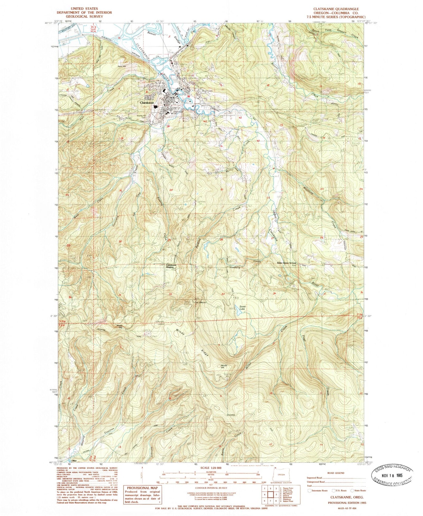 Classic USGS Clatskanie Oregon 7.5'x7.5' Topo Map Image