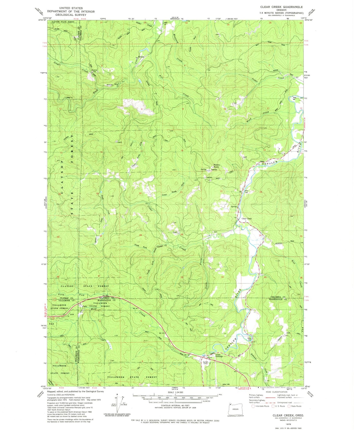 Classic USGS Clear Creek Oregon 7.5'x7.5' Topo Map Image