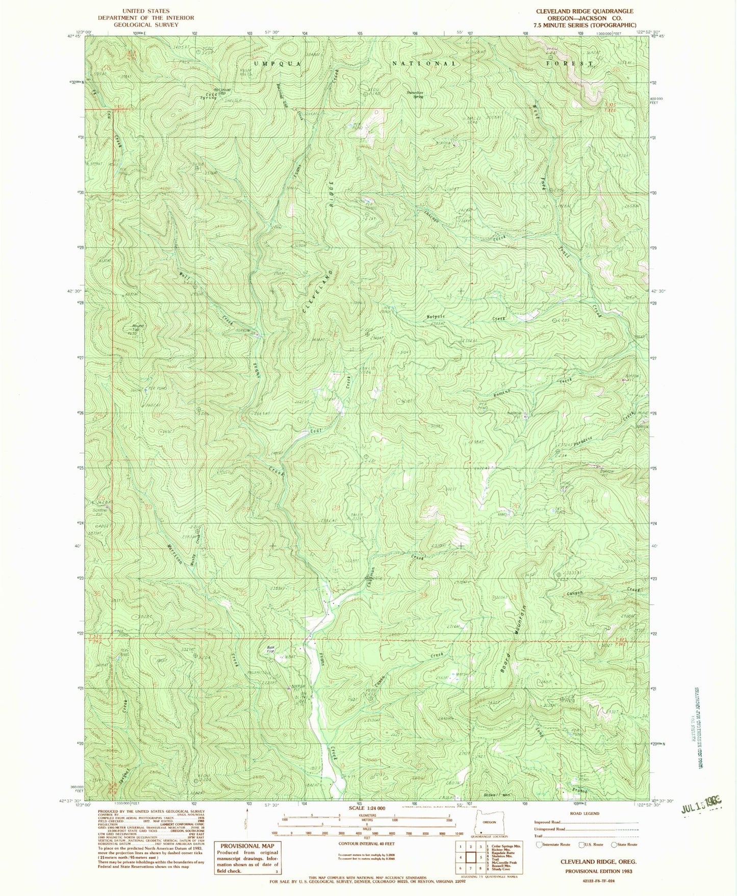 Classic USGS Cleveland Ridge Oregon 7.5'x7.5' Topo Map Image