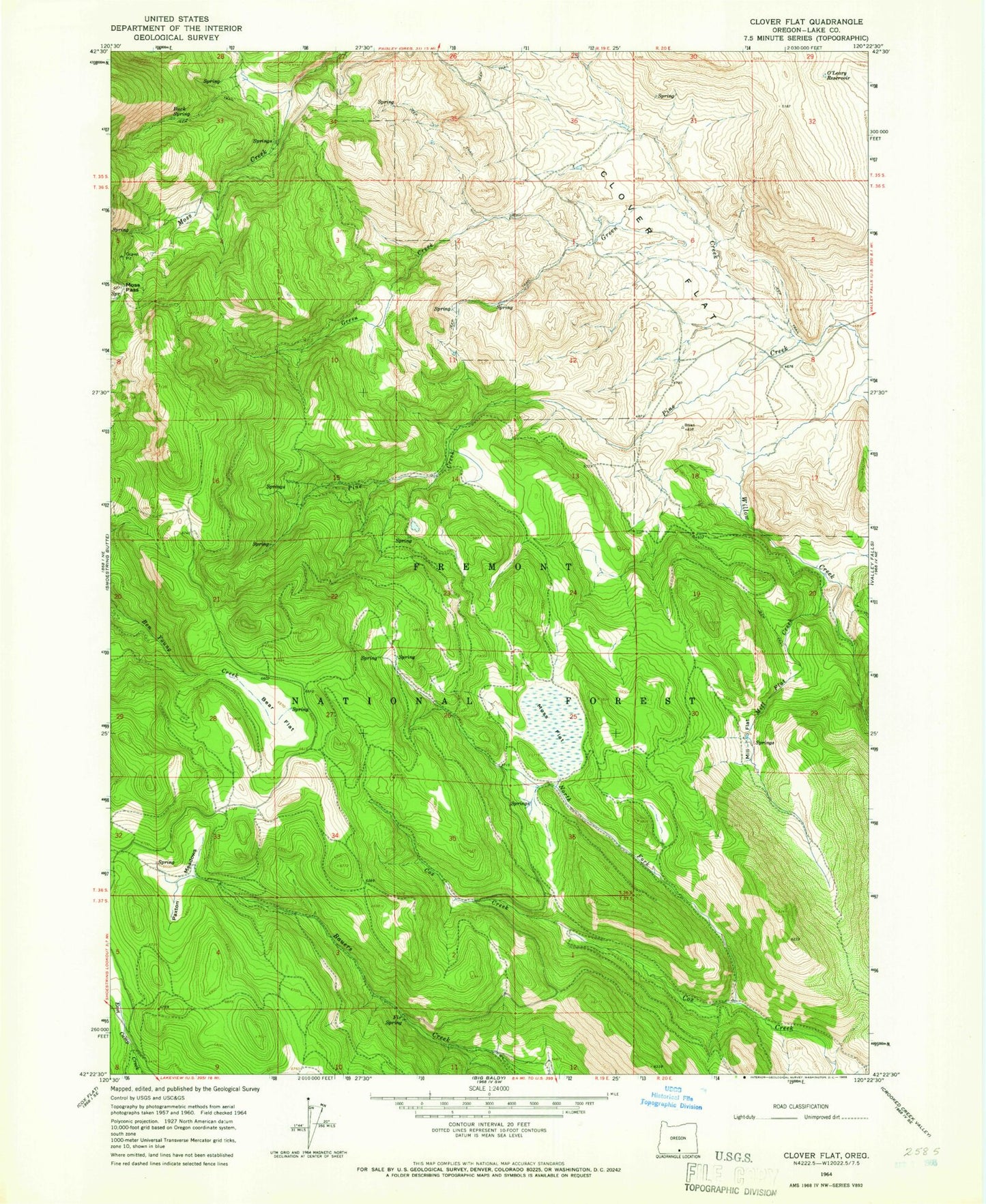 Classic USGS Clover Flat Oregon 7.5'x7.5' Topo Map Image