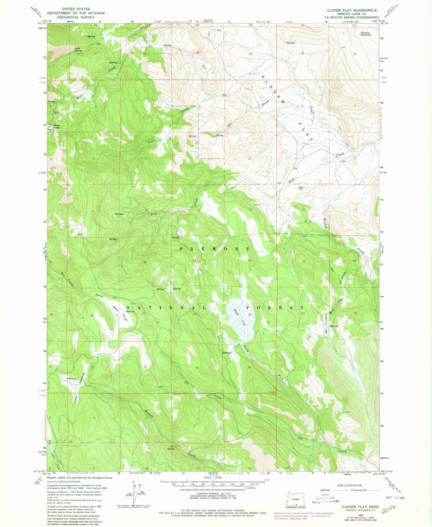 Classic USGS Clover Flat Oregon 7.5'x7.5' Topo Map Image