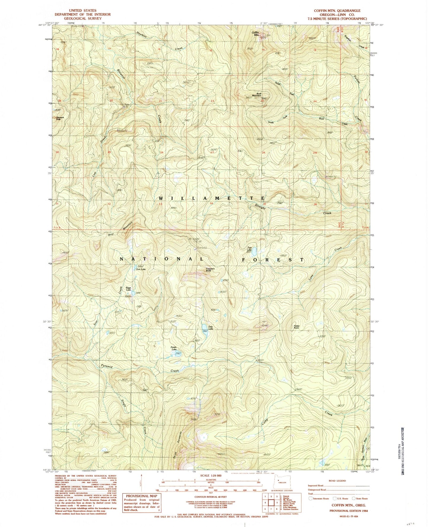Classic USGS Coffin Mountain Oregon 7.5'x7.5' Topo Map Image