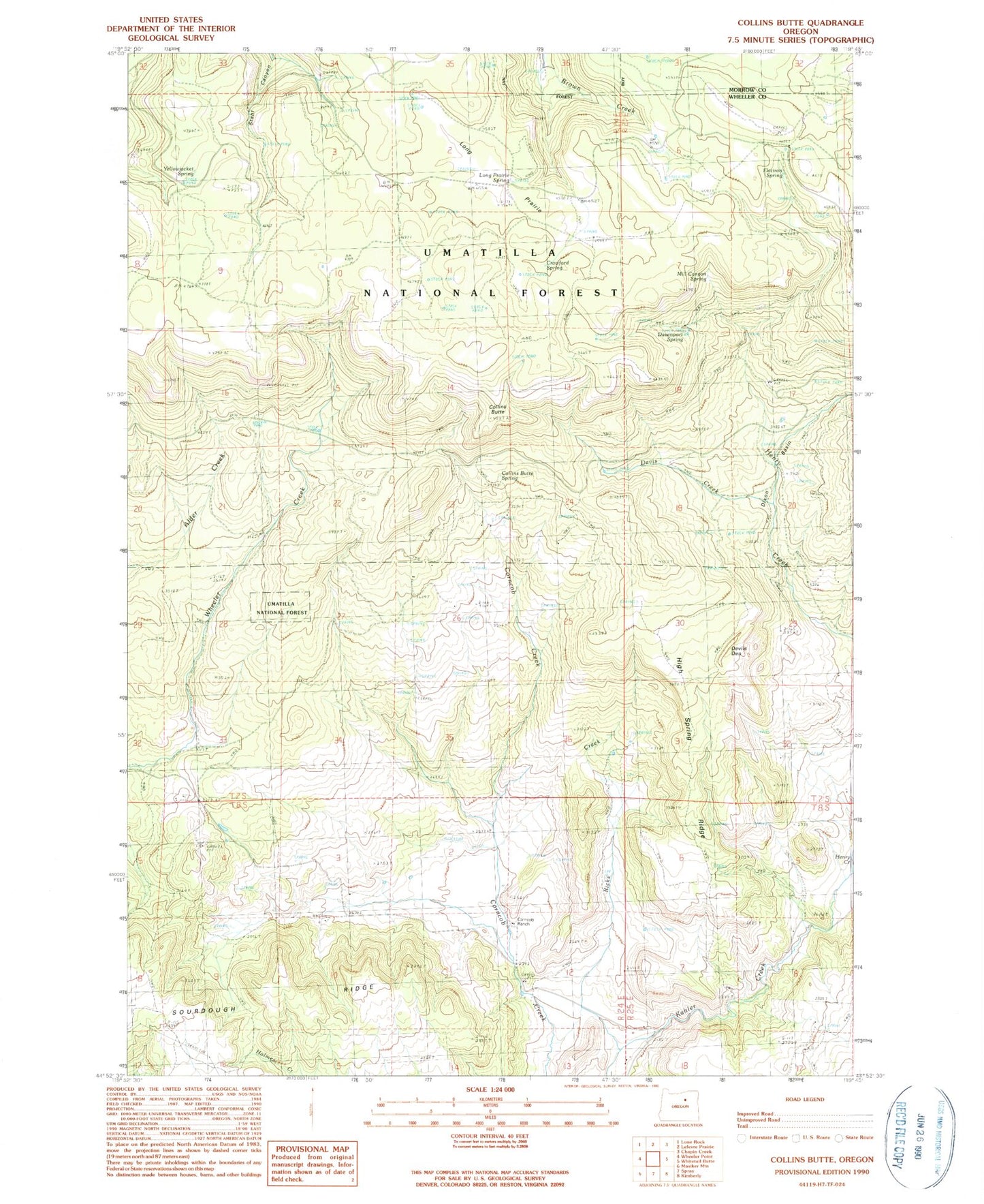Classic USGS Collins Butte Oregon 7.5'x7.5' Topo Map Image