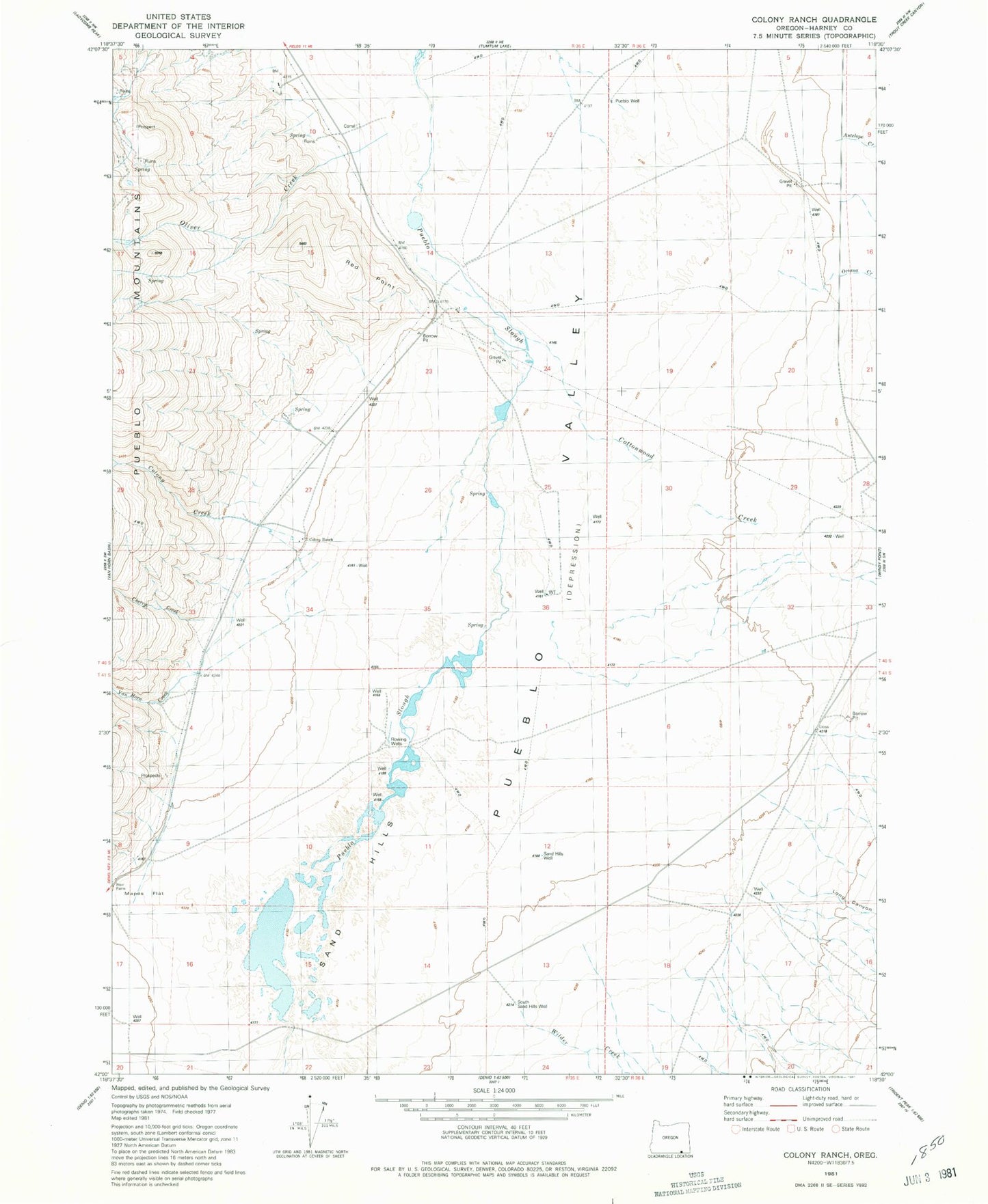 Classic USGS Colony Ranch Oregon 7.5'x7.5' Topo Map Image