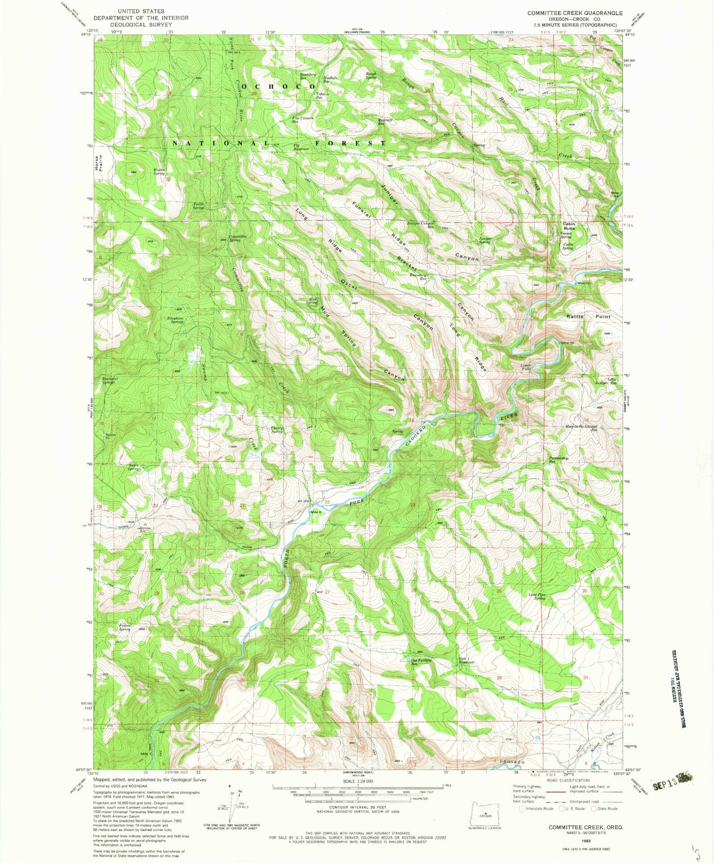 Classic USGS Committee Creek Oregon 7.5'x7.5' Topo Map Image