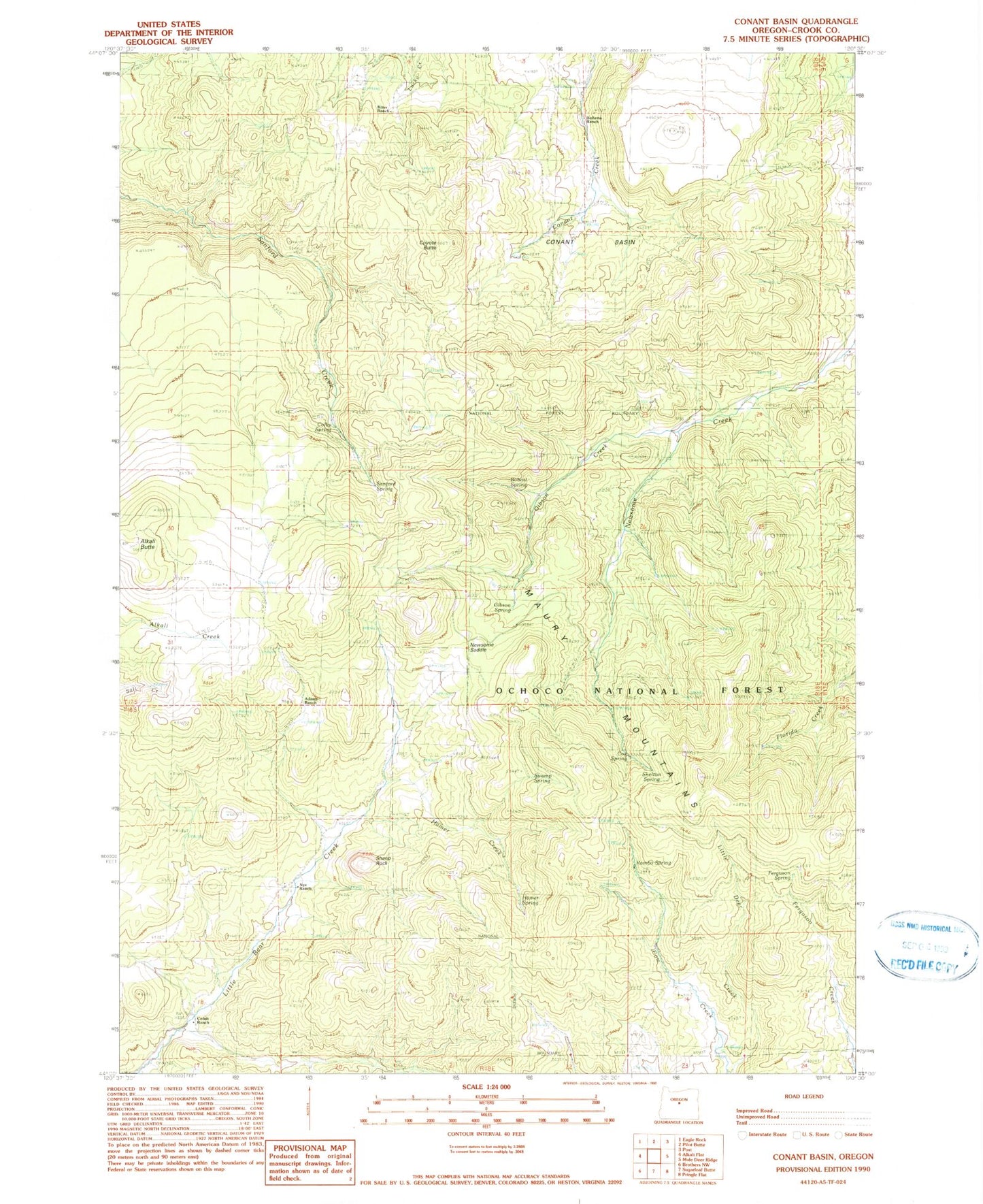 Classic USGS Conant Basin Oregon 7.5'x7.5' Topo Map Image