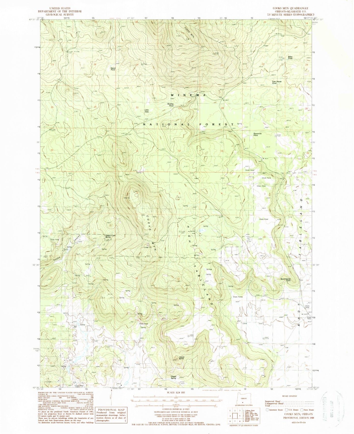 Classic USGS Cooks Mountain Oregon 7.5'x7.5' Topo Map Image