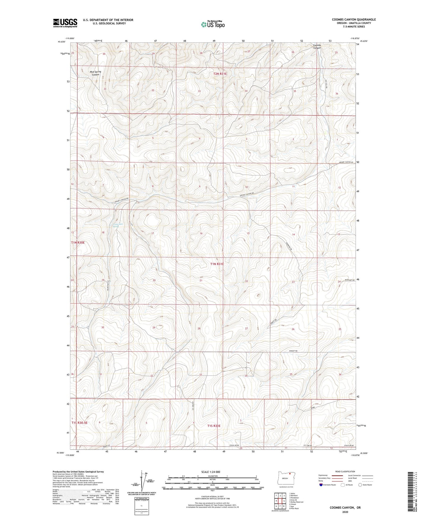 Coombs Canyon Oregon US Topo Map Image