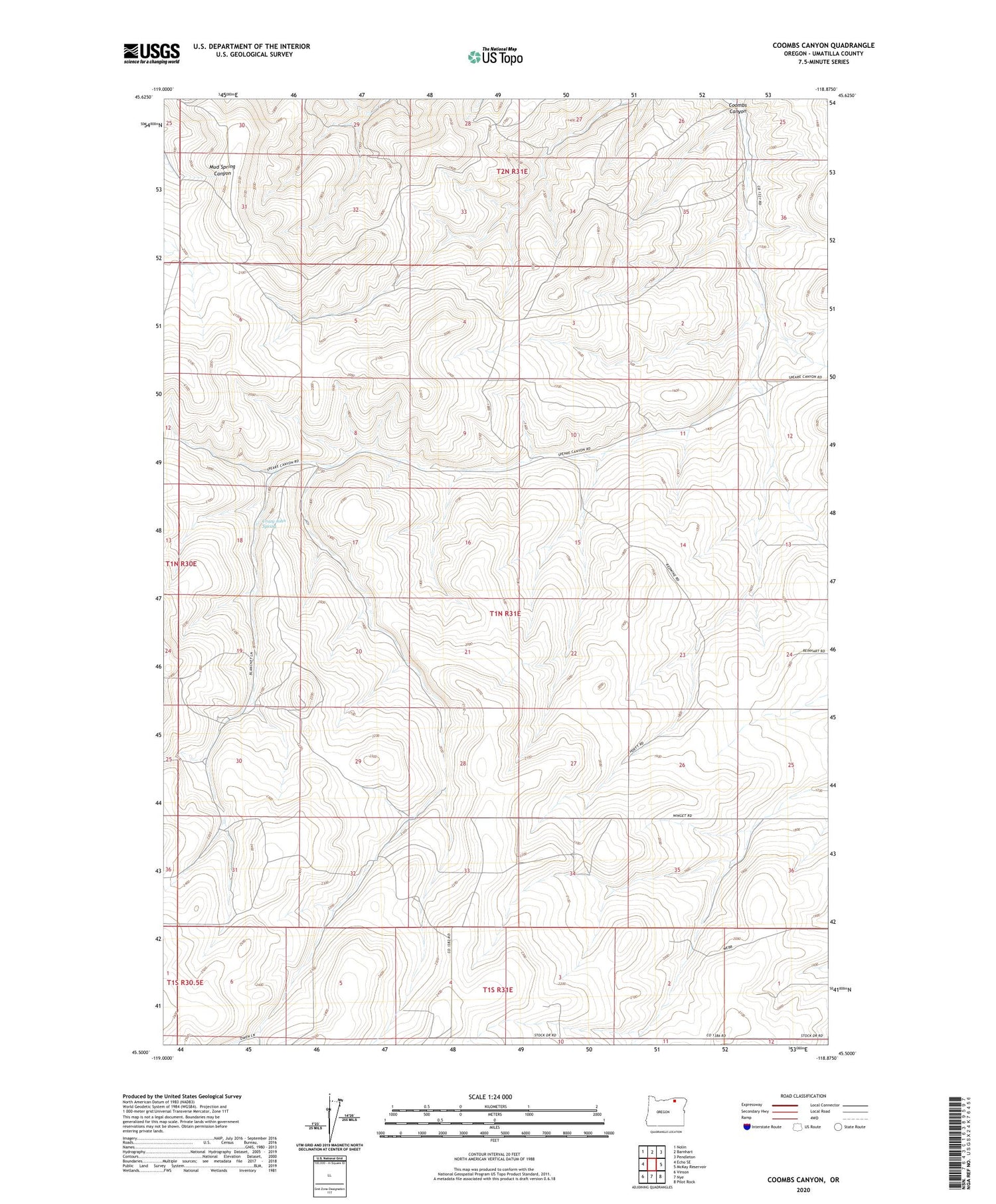 Coombs Canyon Oregon US Topo Map Image