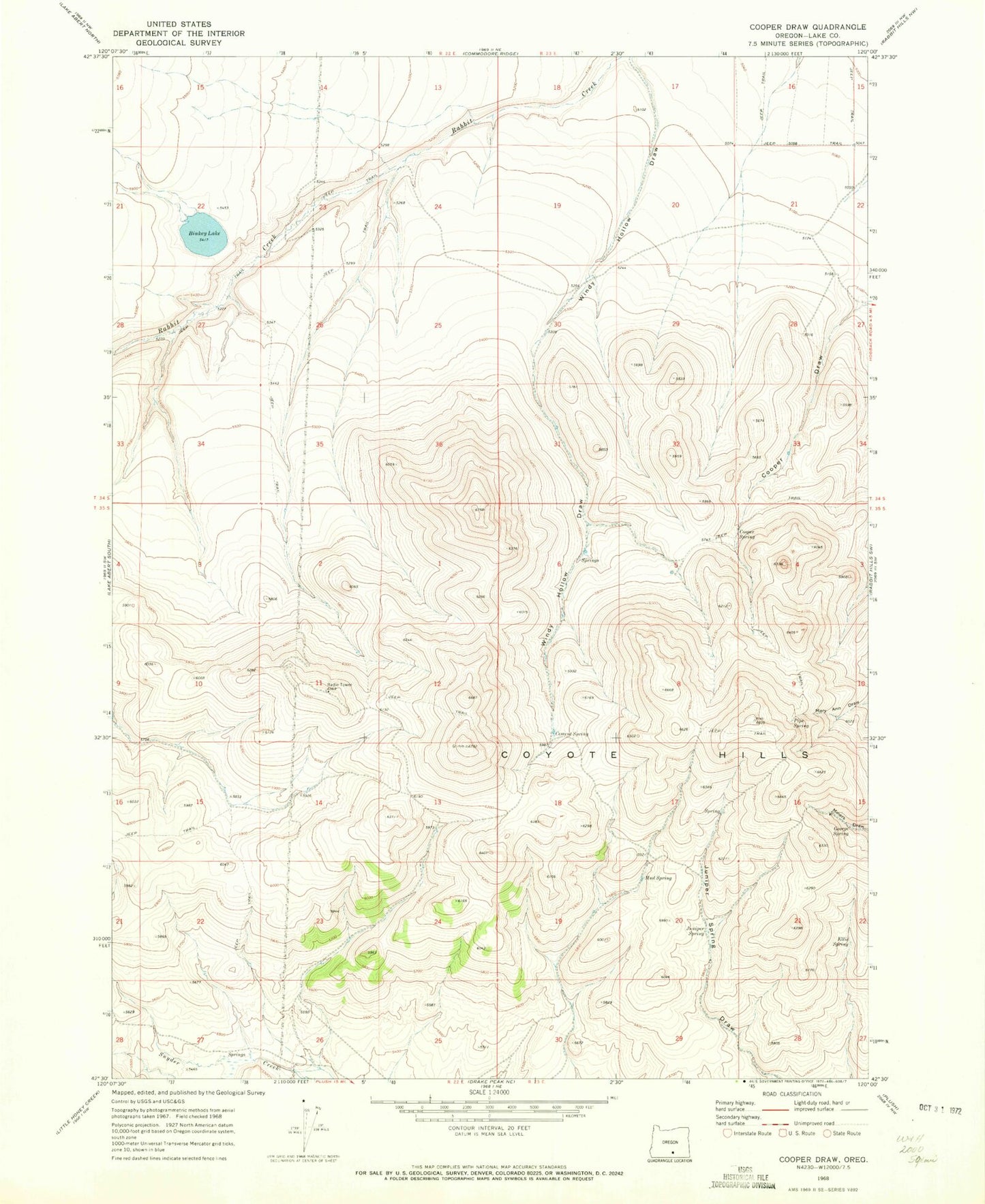 Classic USGS Cooper Draw Oregon 7.5'x7.5' Topo Map Image