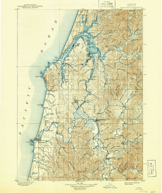 Historic 1900 Coos Bay Oregon 30'x30' Topo Map Image