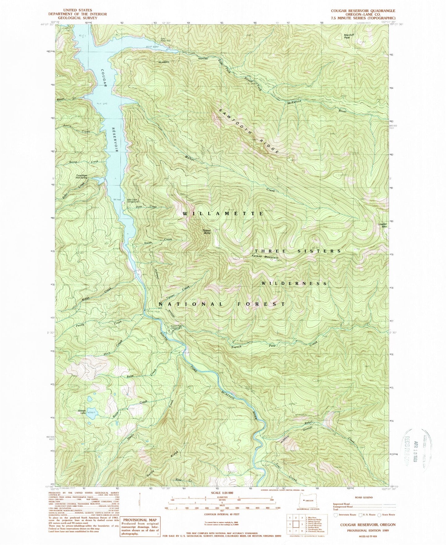 Classic USGS Cougar Reservoir Oregon 7.5'x7.5' Topo Map Image