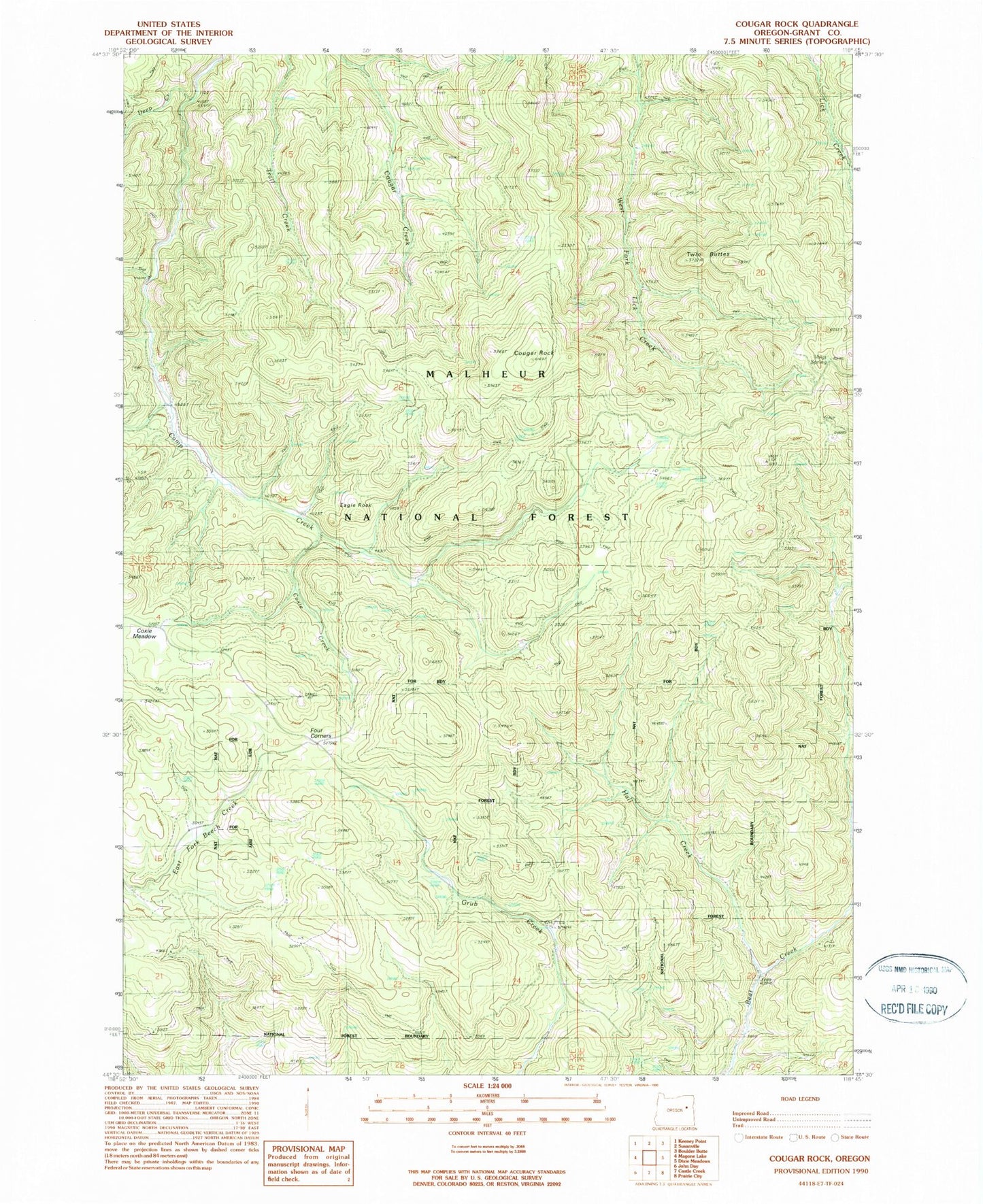 Classic USGS Cougar Rock Oregon 7.5'x7.5' Topo Map Image