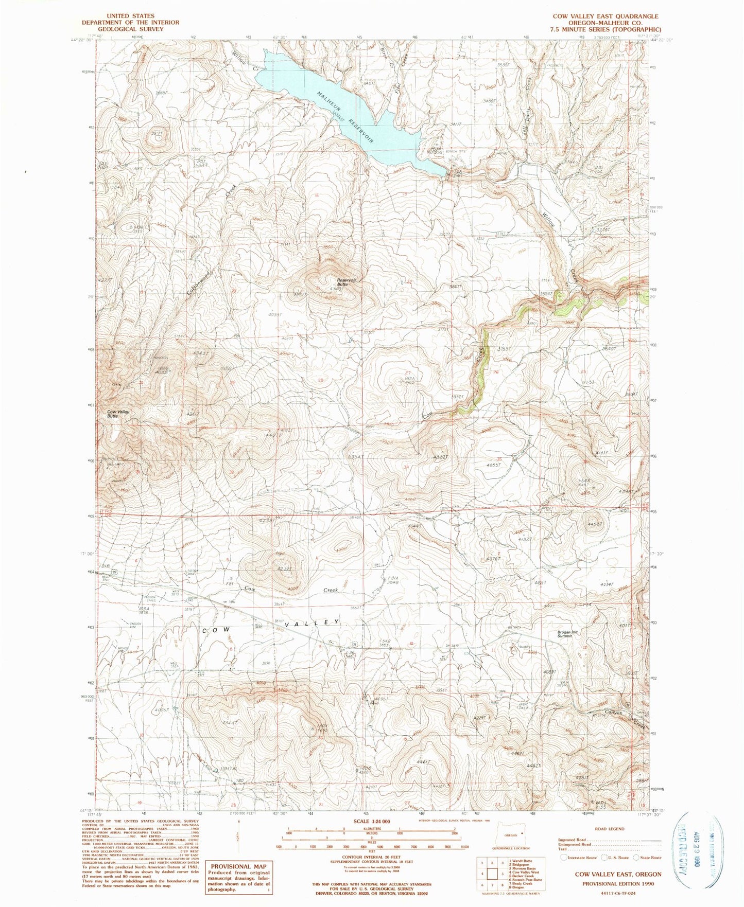 Classic USGS Cow Valley East Oregon 7.5'x7.5' Topo Map Image