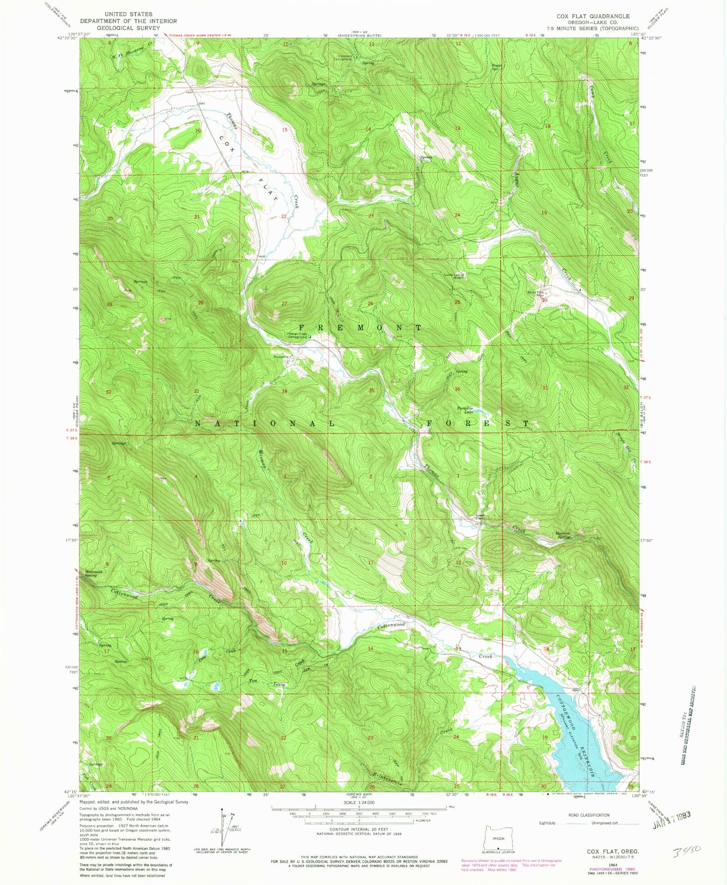 Classic USGS Cox Flat Oregon 7.5'x7.5' Topo Map Image