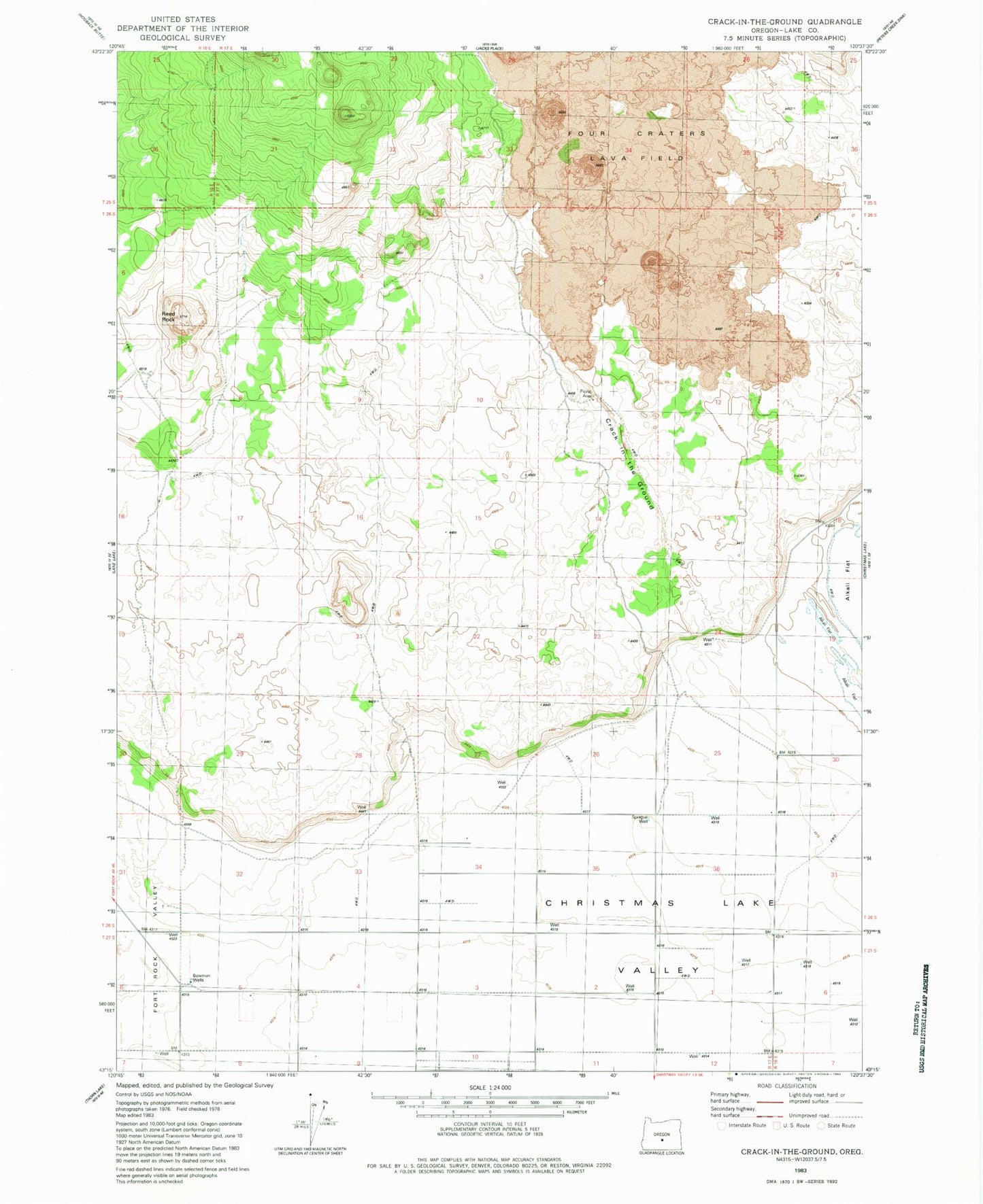 Classic USGS Crack In The Ground Oregon 7.5'x7.5' Topo Map Image