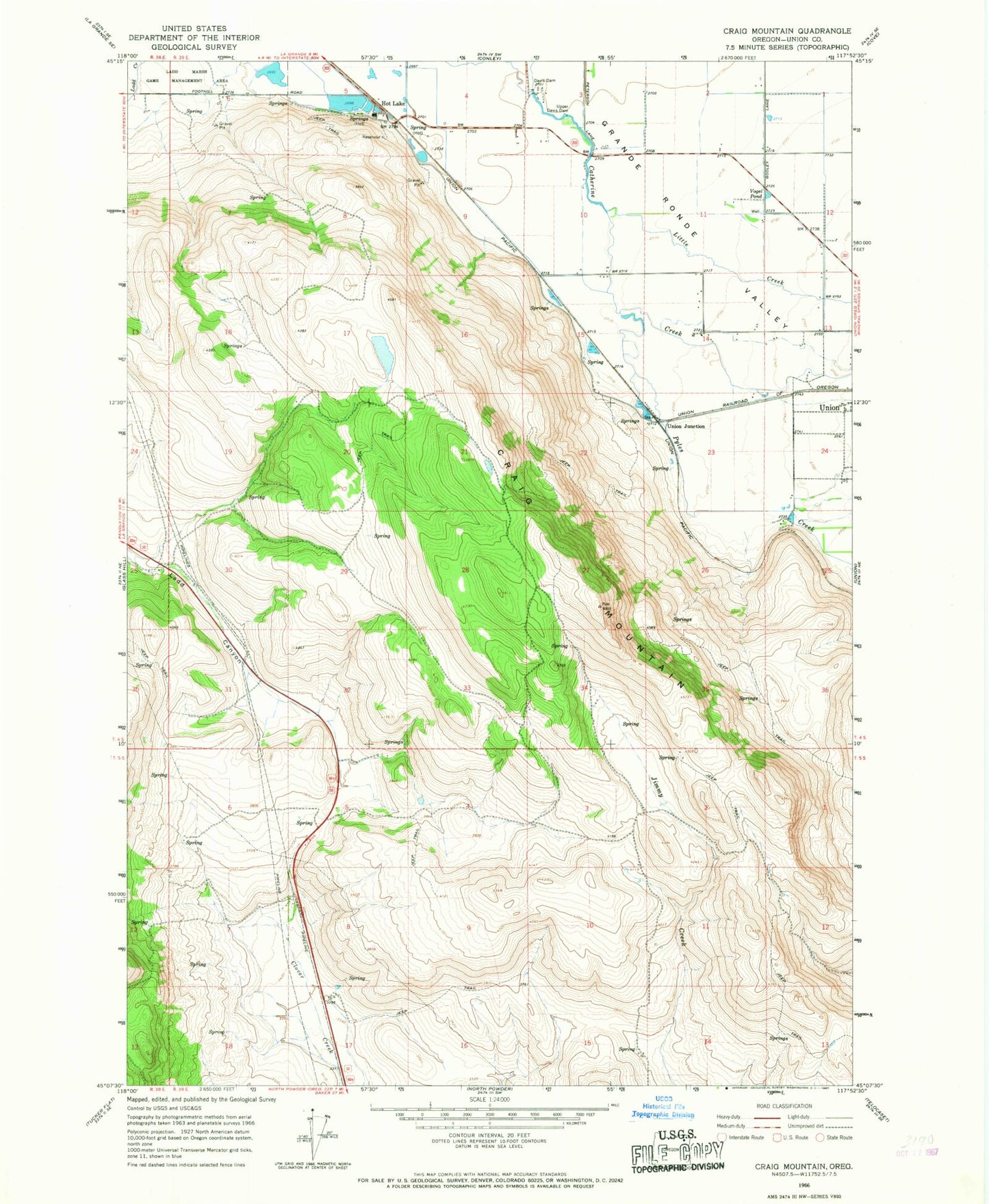 Classic USGS Craig Mountain Oregon 7.5'x7.5' Topo Map Image