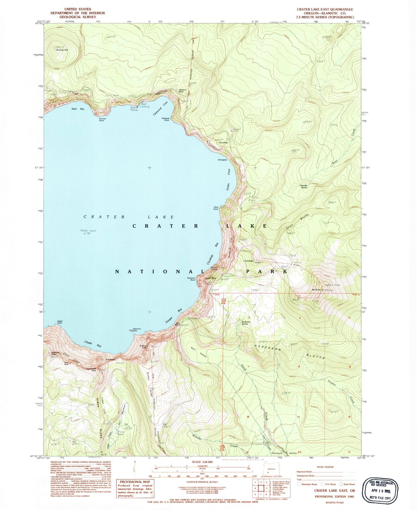 Classic USGS Crater Lake East Oregon 7.5'x7.5' Topo Map Image
