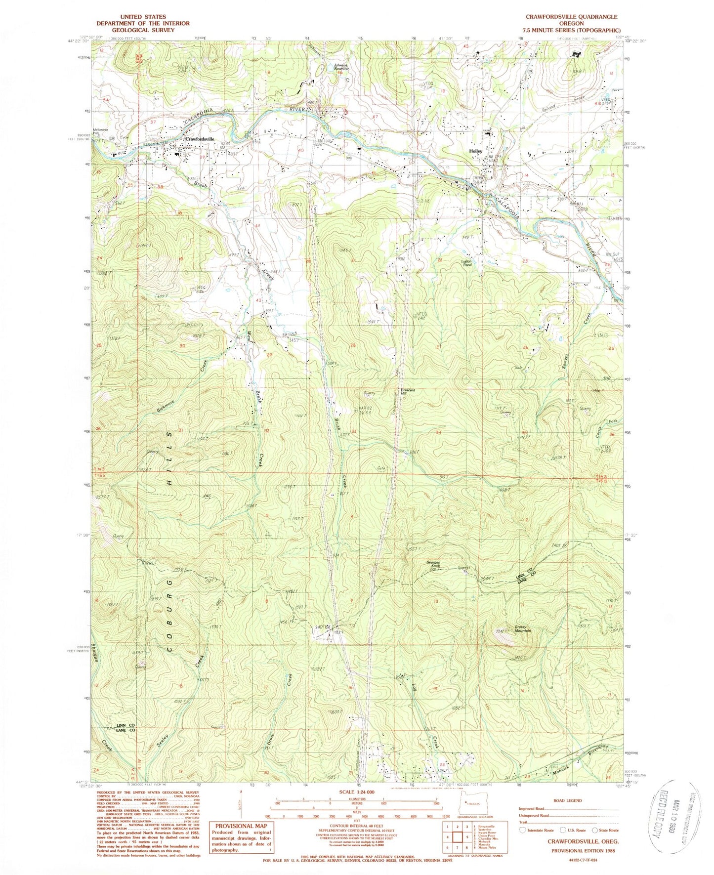 Classic USGS Crawfordsville Oregon 7.5'x7.5' Topo Map Image