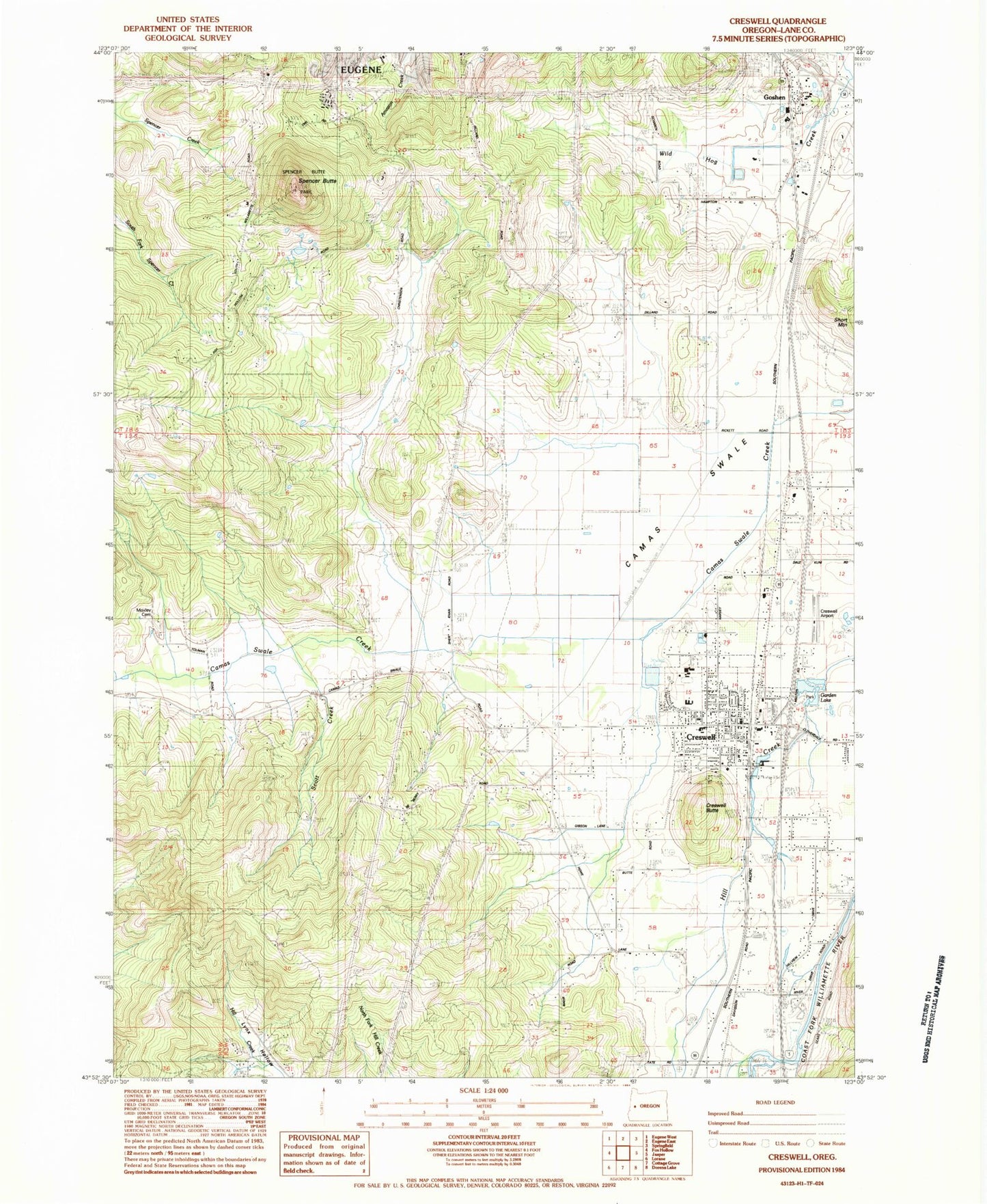 Classic USGS Creswell Oregon 7.5'x7.5' Topo Map Image
