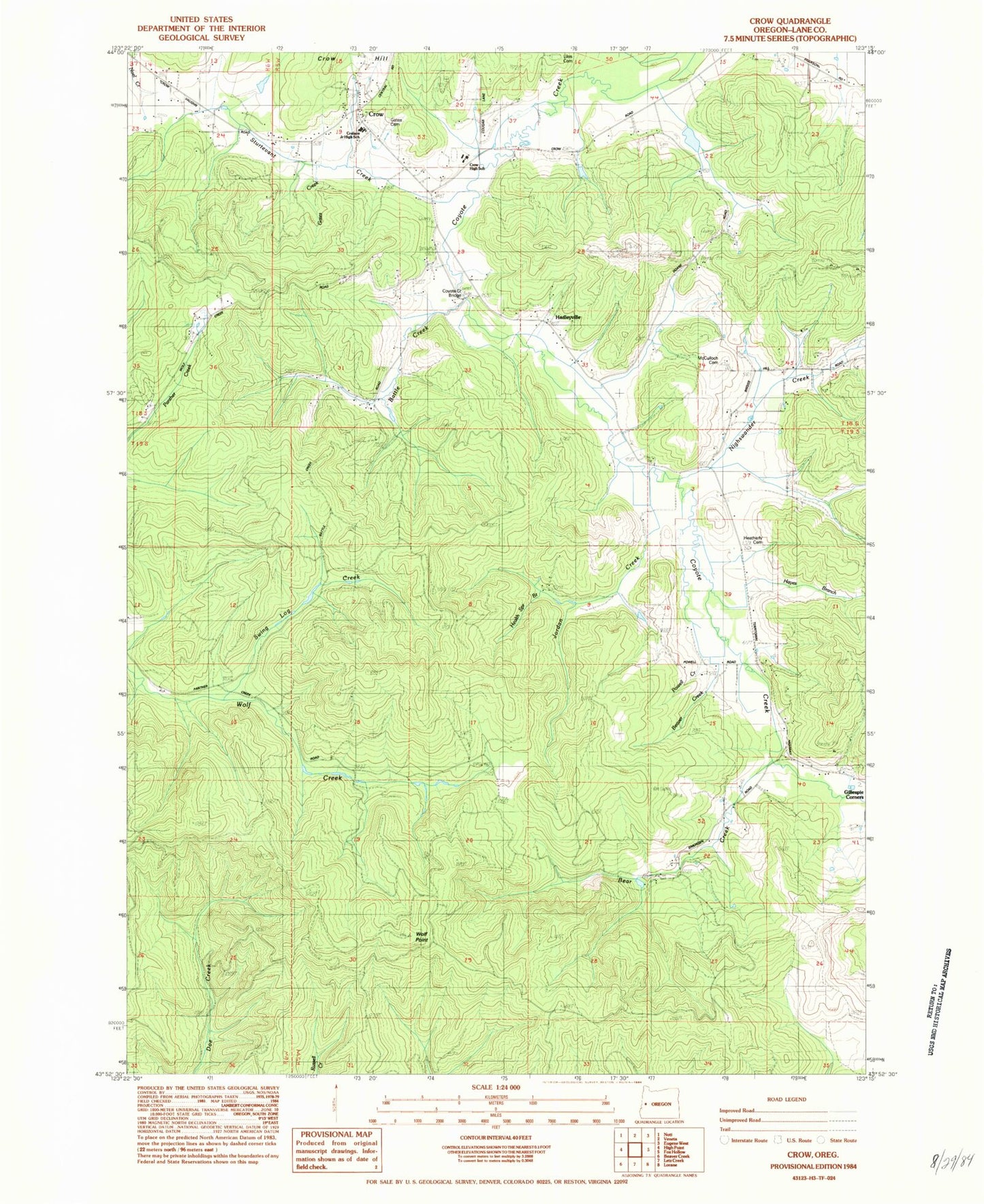 Classic USGS Crow Oregon 7.5'x7.5' Topo Map Image