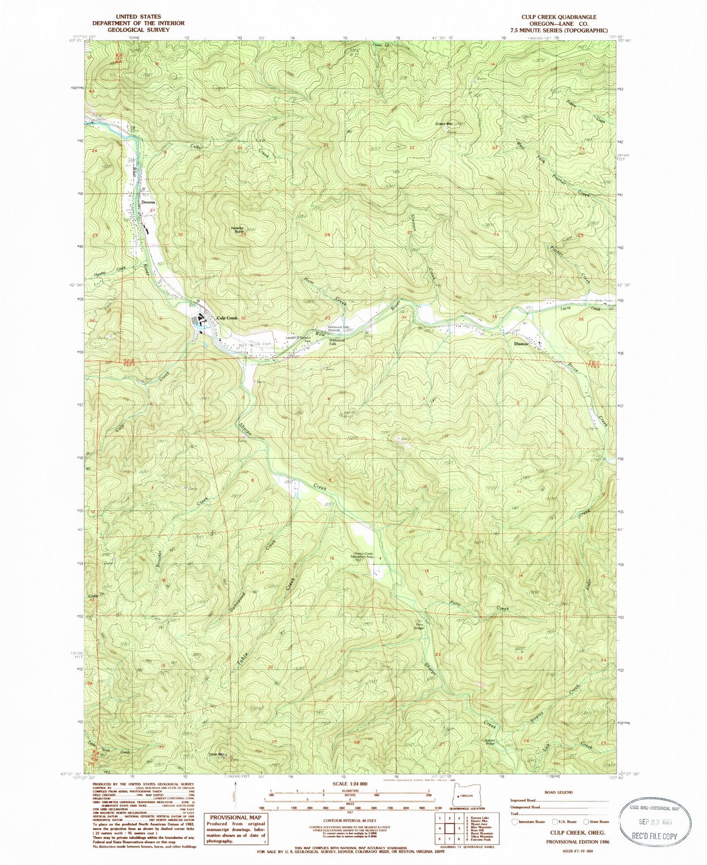 Classic USGS Culp Creek Oregon 7.5'x7.5' Topo Map Image
