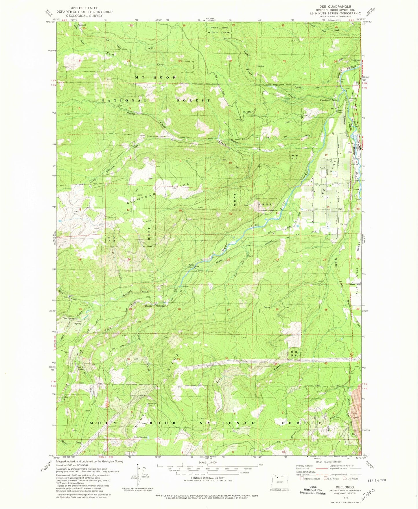 Classic USGS Dee Oregon 7.5'x7.5' Topo Map Image