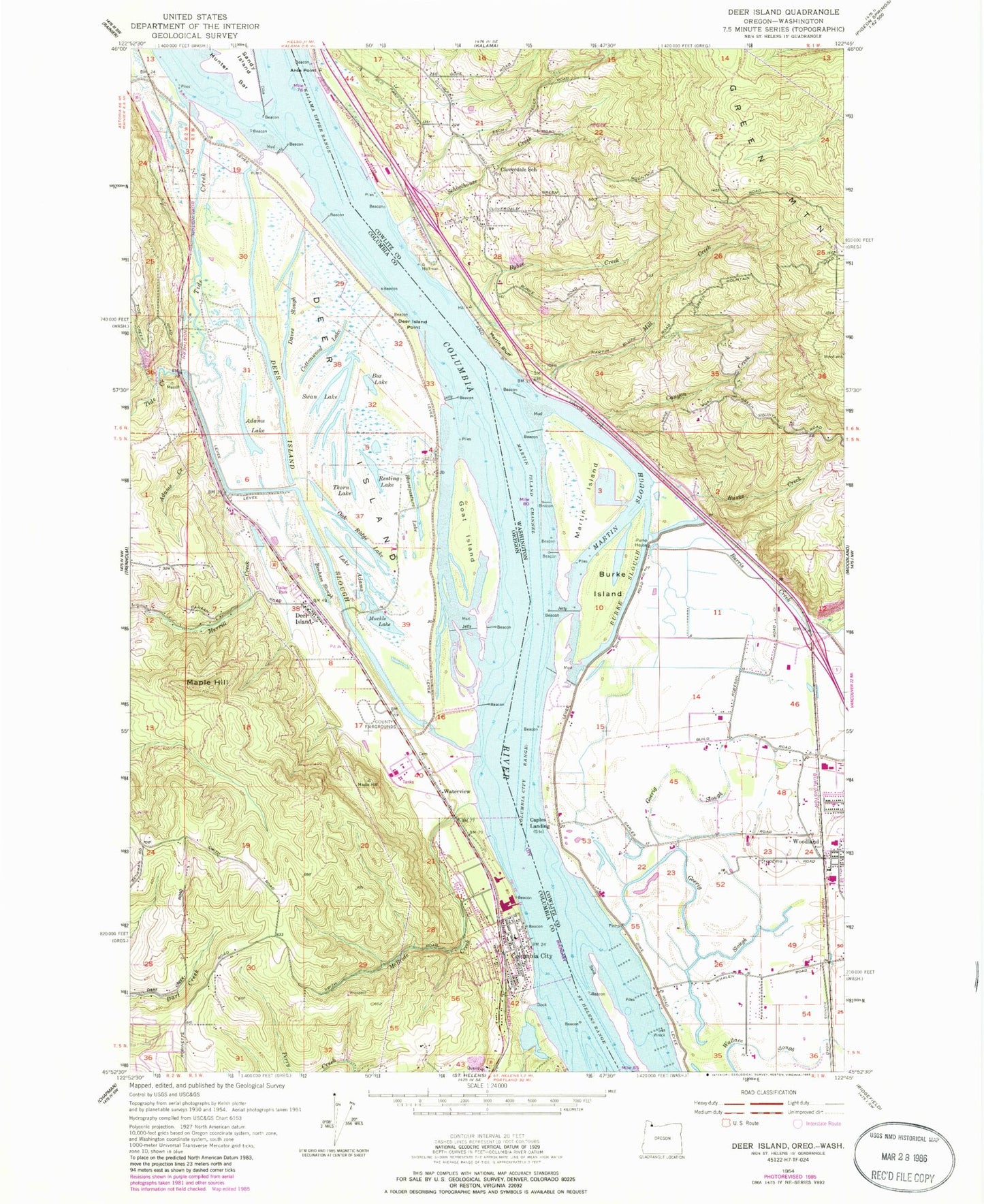 Classic USGS Deer Island Oregon 7.5'x7.5' Topo Map Image